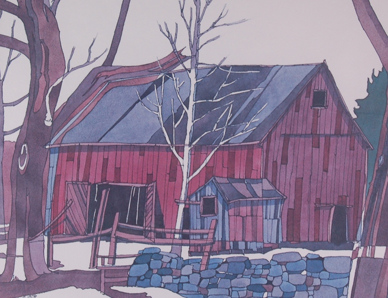 'Red Barn in the Snow' by W.F. Stone 