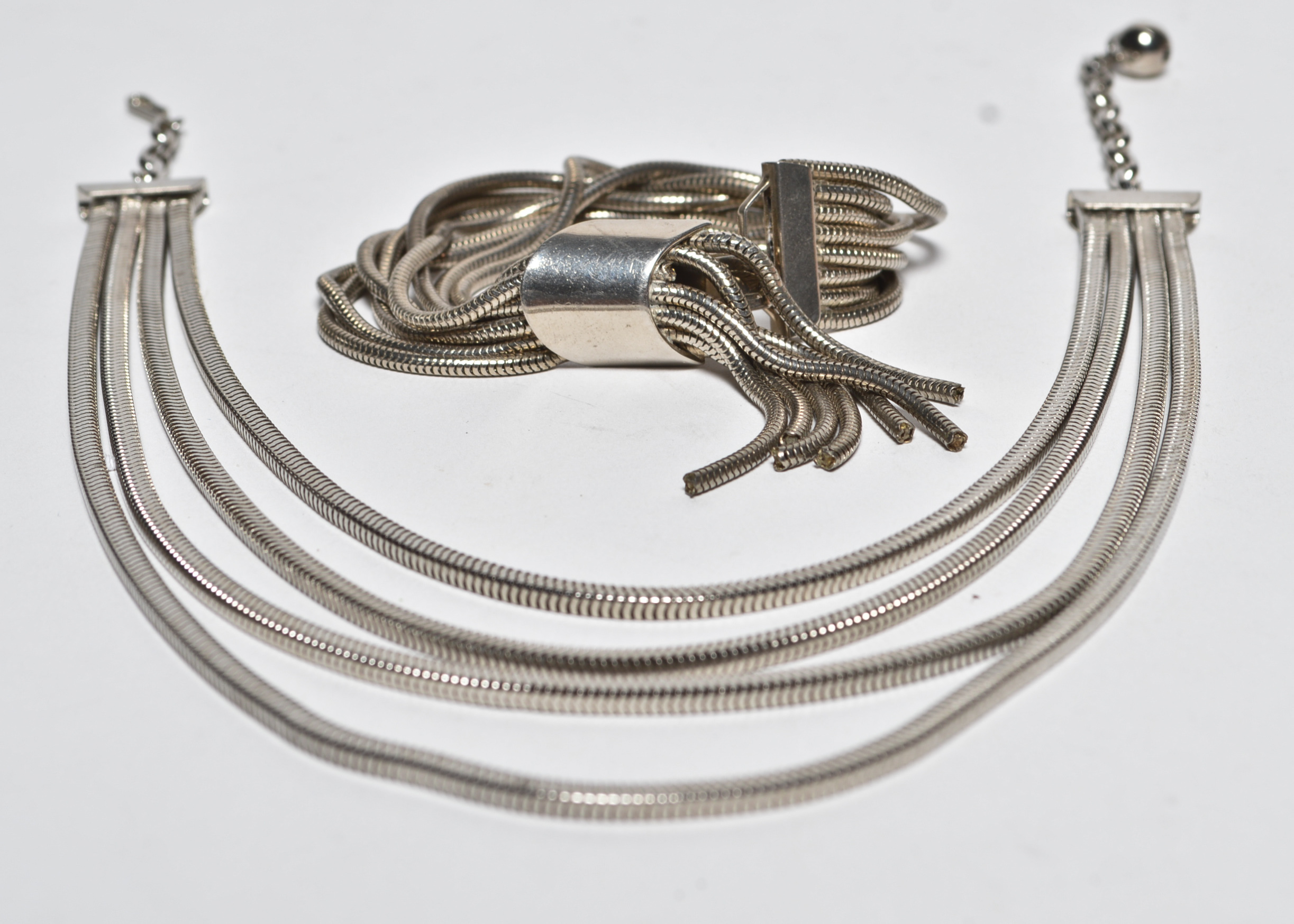 Silver Multi-Chain Necklace and Bracelet