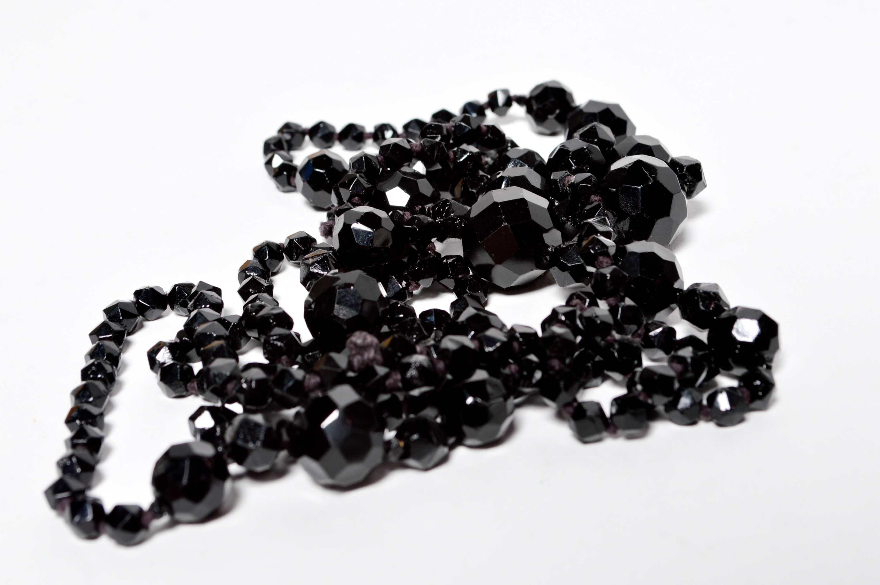 Vintage Black Beaded Necklace Bracelet and Earring Set 