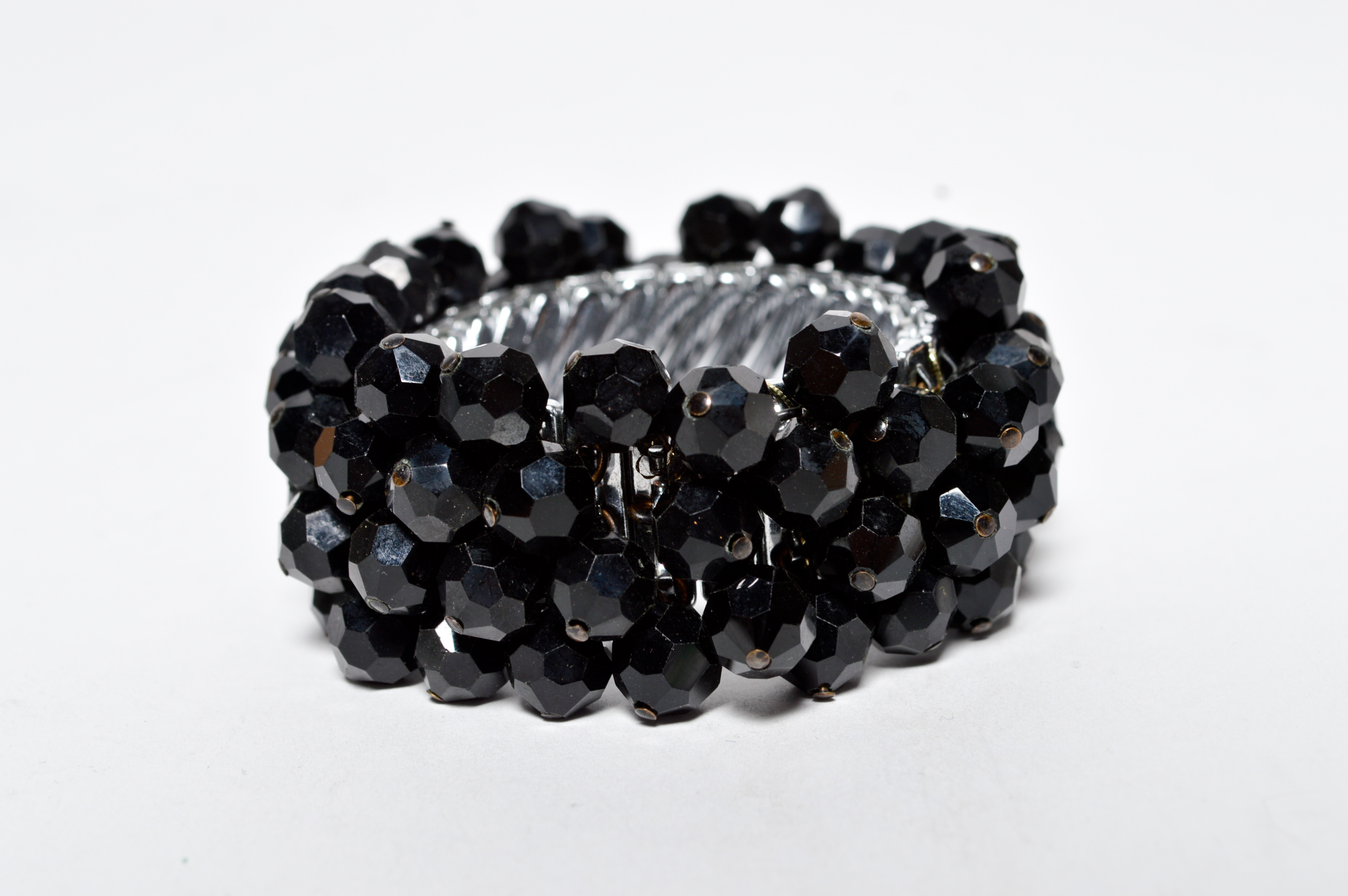 Vintage Black Beaded Necklace Bracelet and Earring Set 