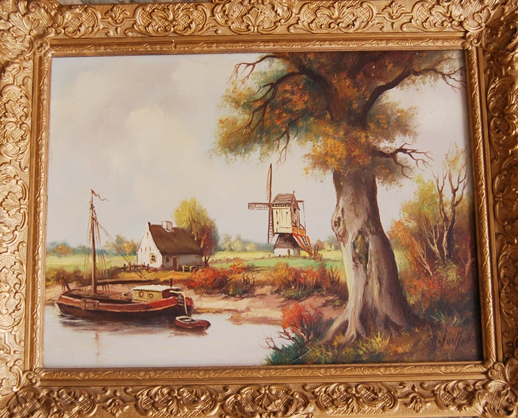 Dutch Windmill Oil Painting on Canvas by Anton Muller