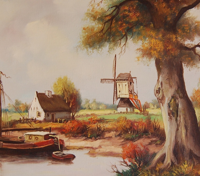 Dutch Windmill Oil Painting on Canvas by Anton Muller