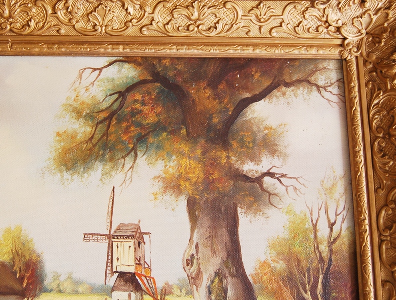 Dutch Windmill Oil Painting on Canvas by Anton Muller