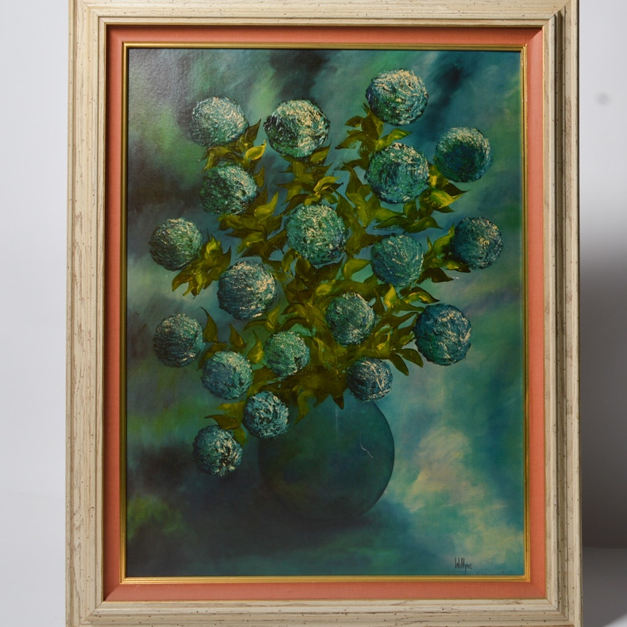 Blue Mums Print by Willyne