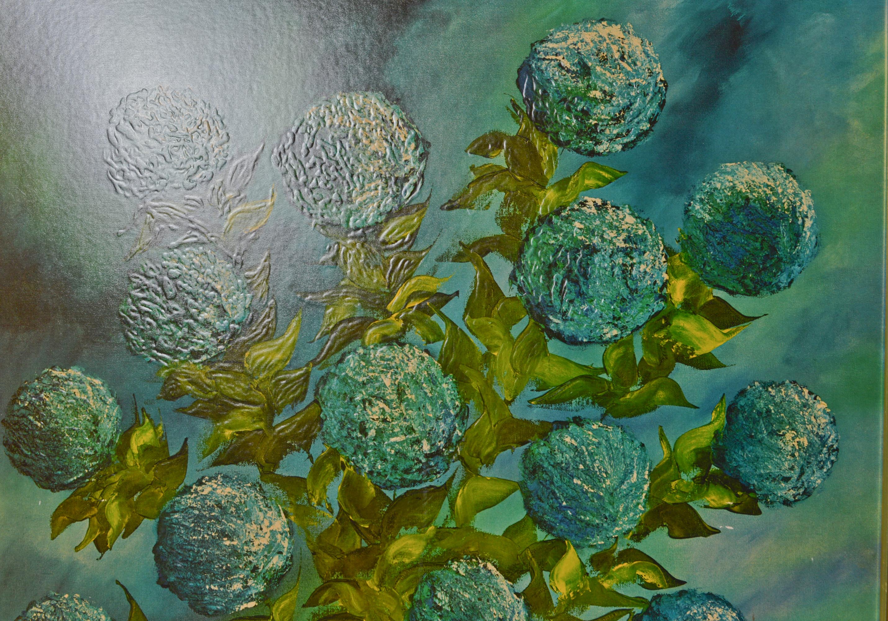 Blue Mums Print by Willyne