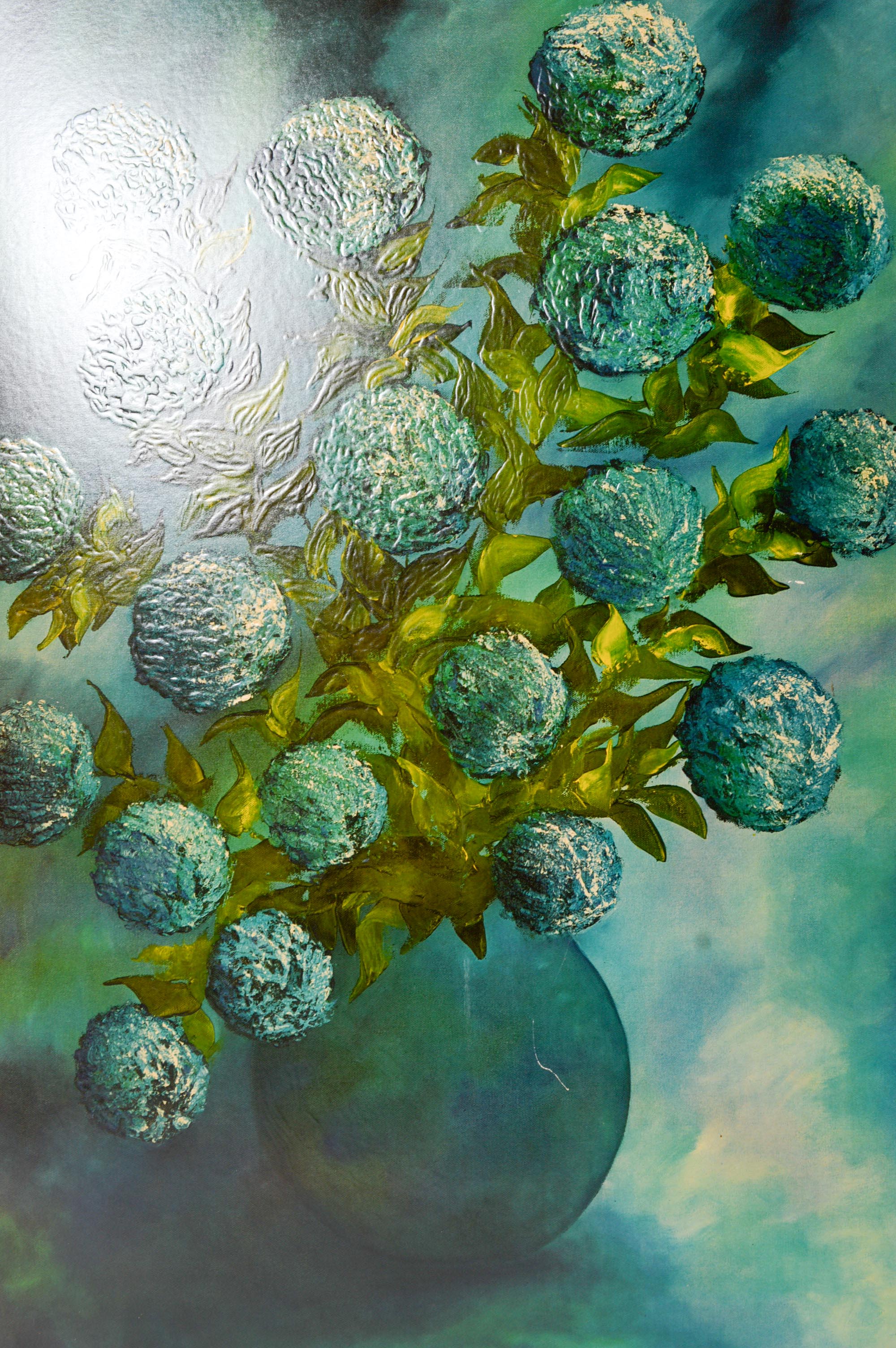 Blue Mums Print by Willyne