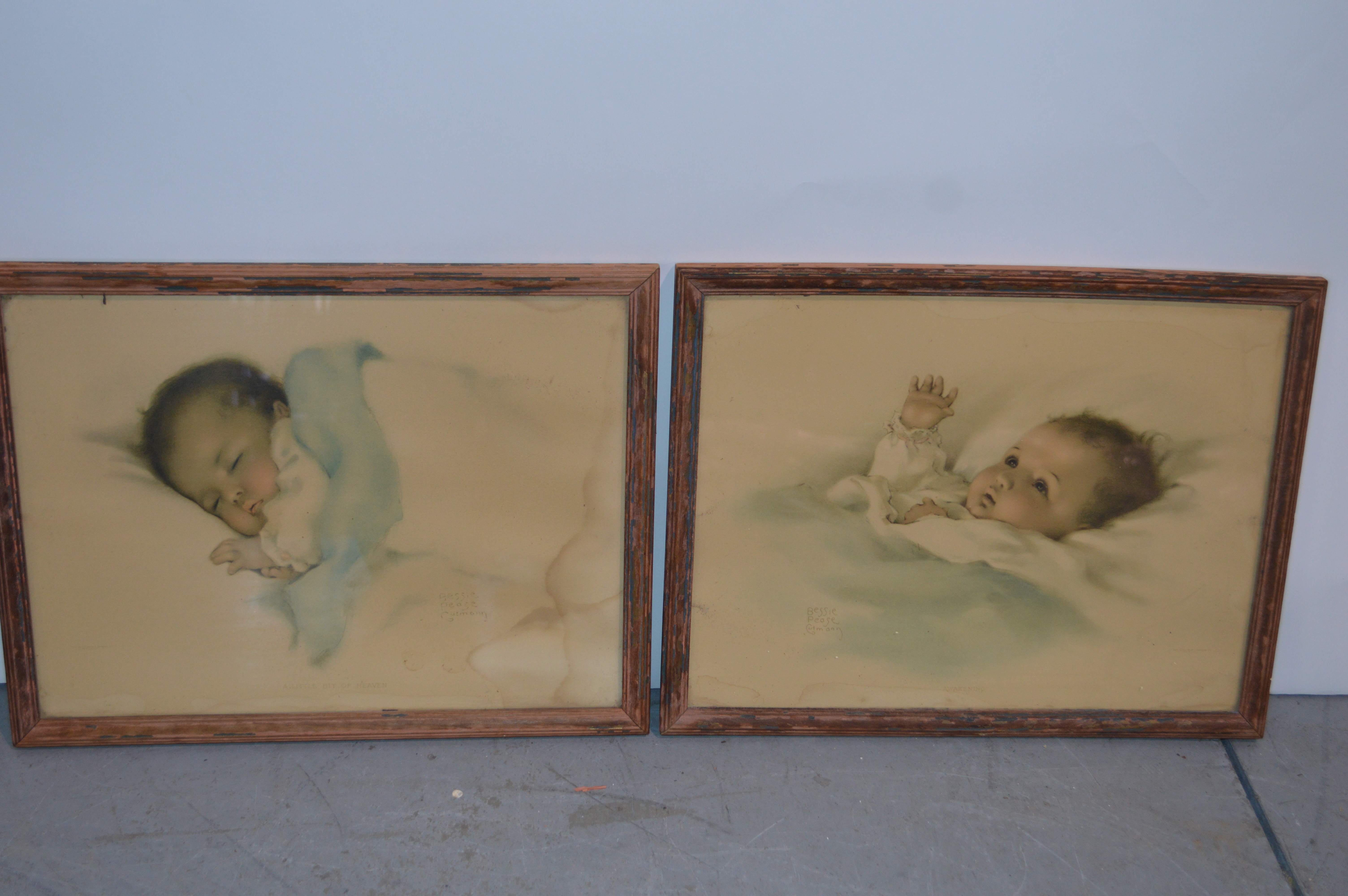 Antique Original Bessie Pease Gutmann Framed Baby Prints