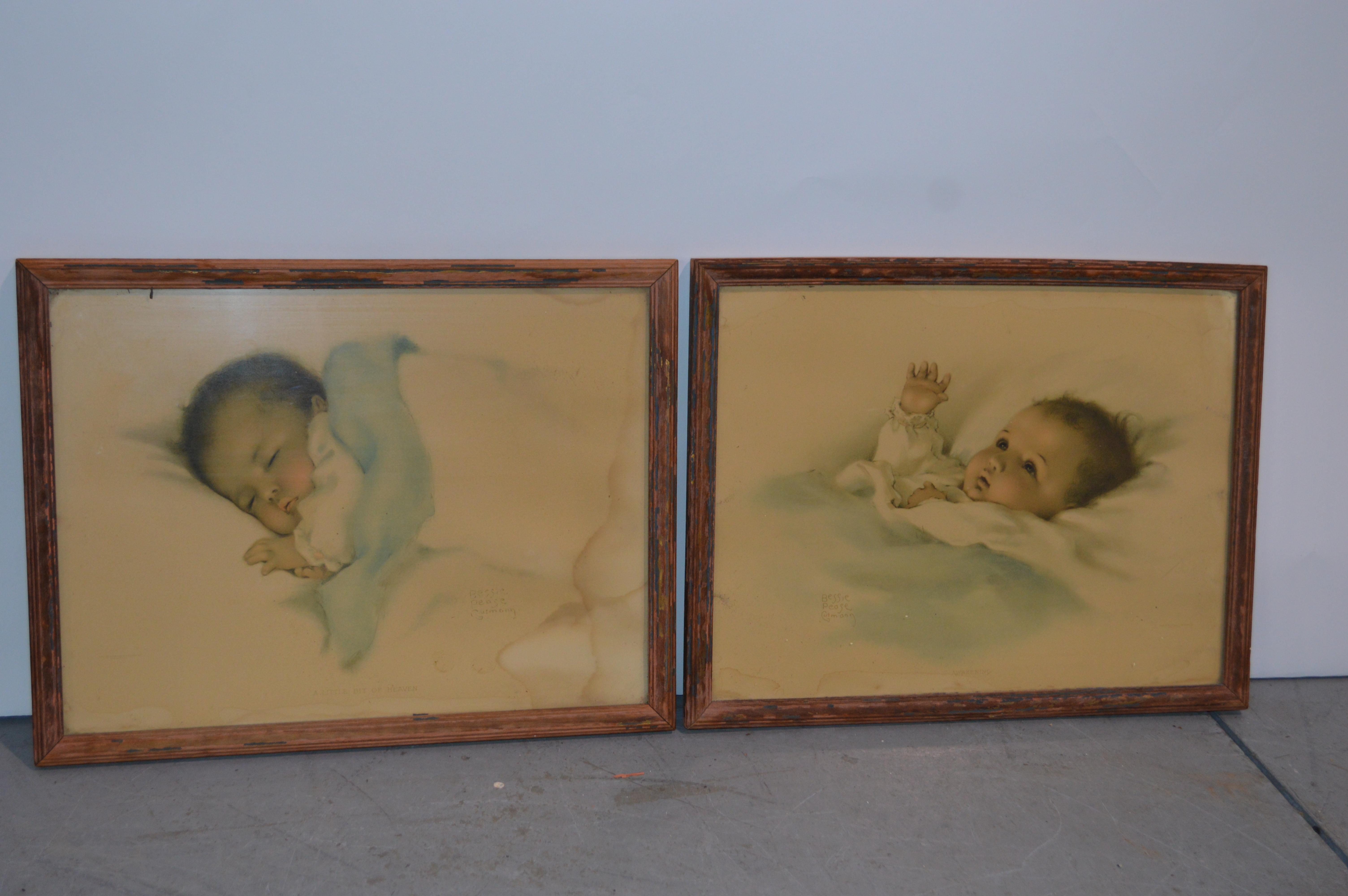 Antique Original Bessie Pease Gutmann Framed Baby Prints