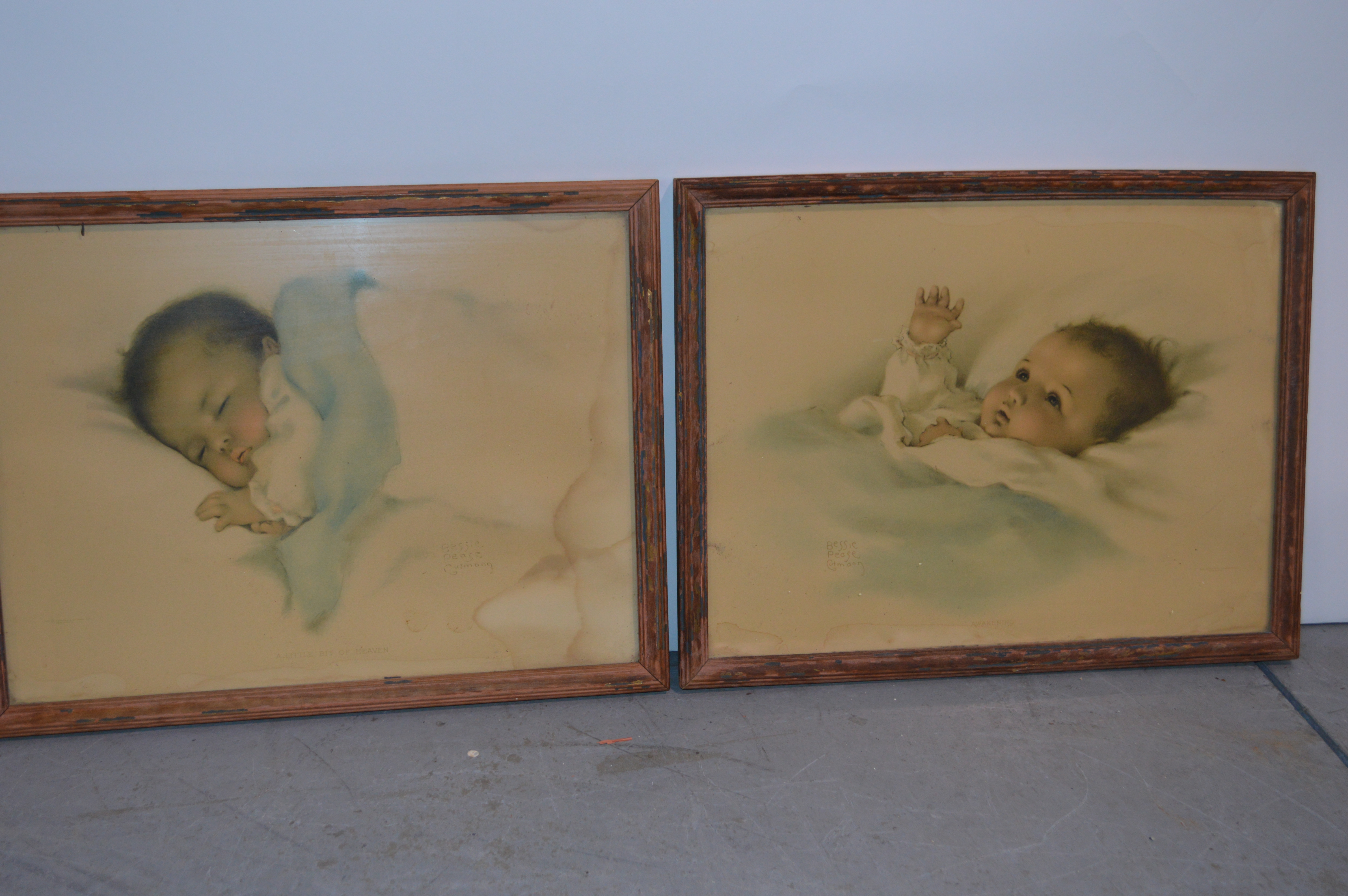 Antique Original Bessie Pease Gutmann Framed Baby Prints