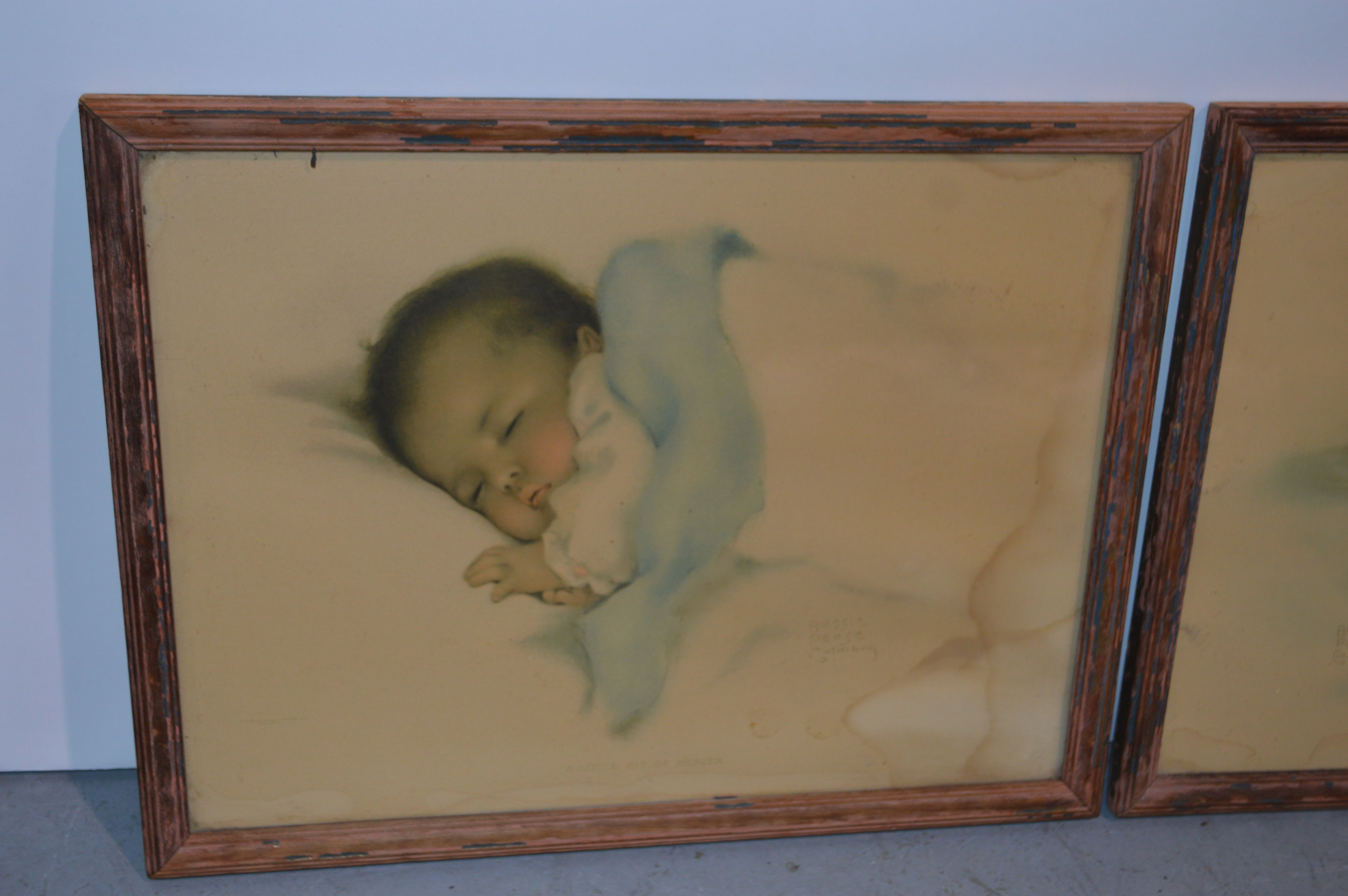 Antique Original Bessie Pease Gutmann Framed Baby Prints