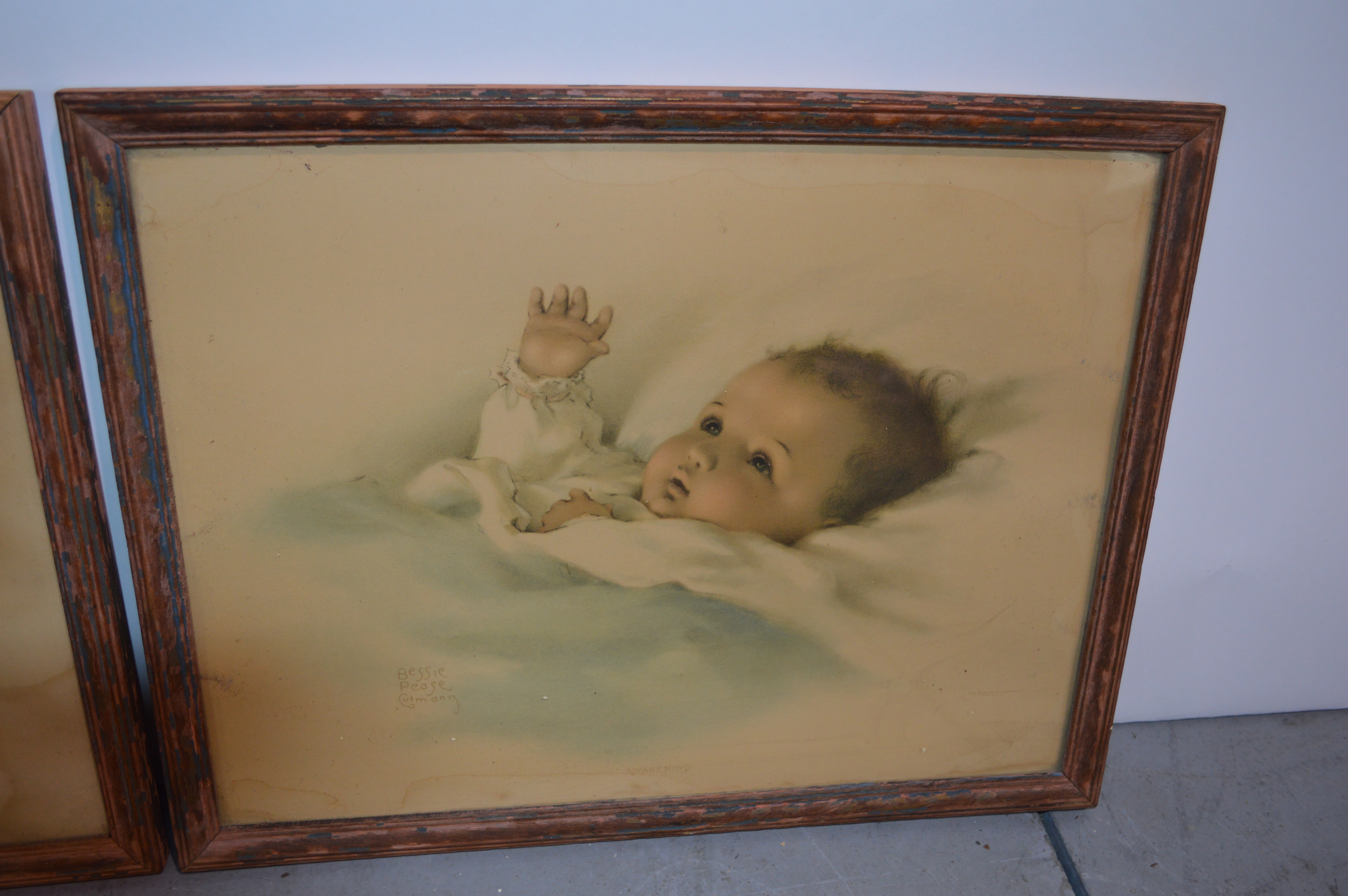 Antique Original Bessie Pease Gutmann Framed Baby Prints