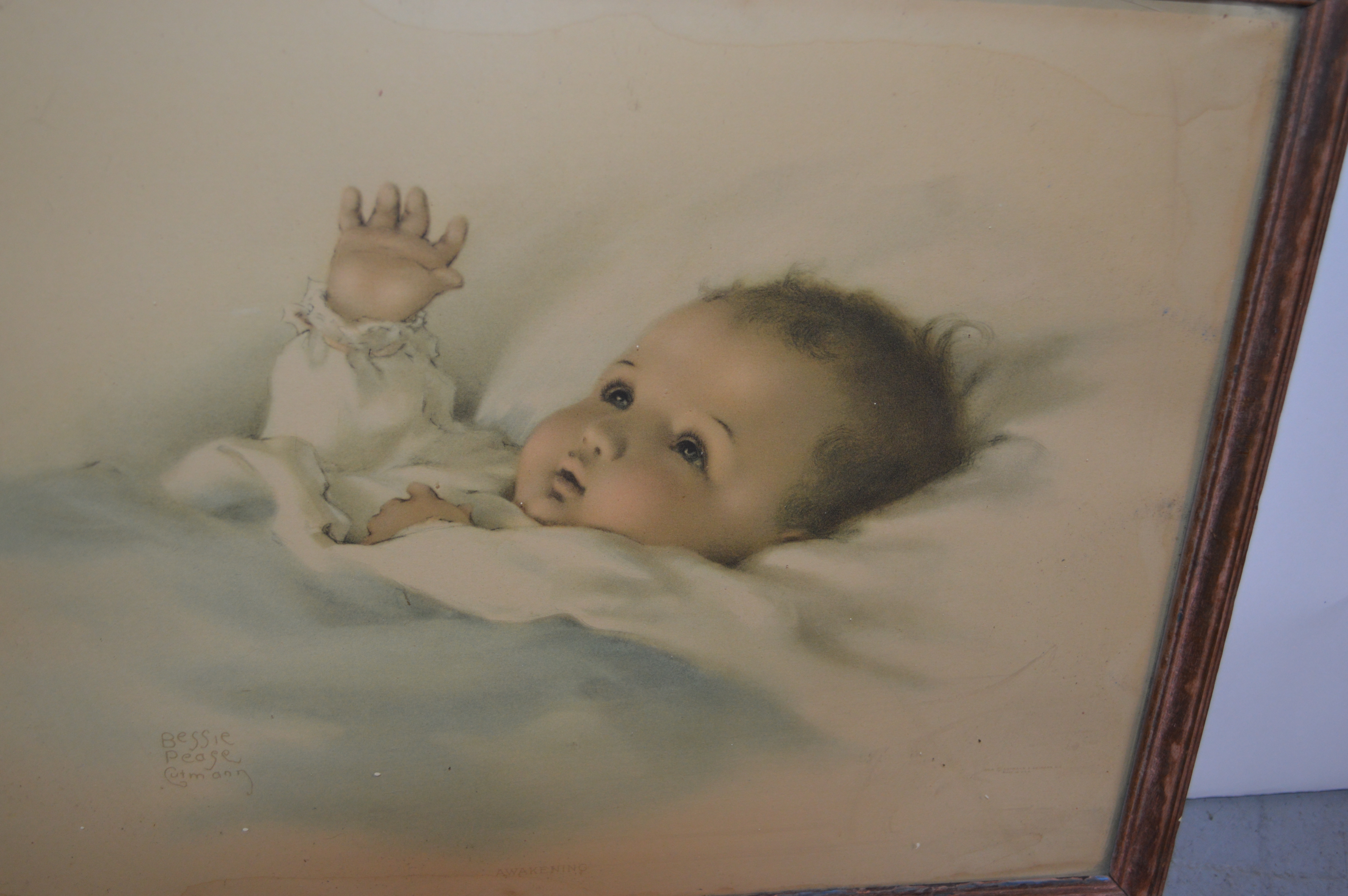 Antique Original Bessie Pease Gutmann Framed Baby Prints