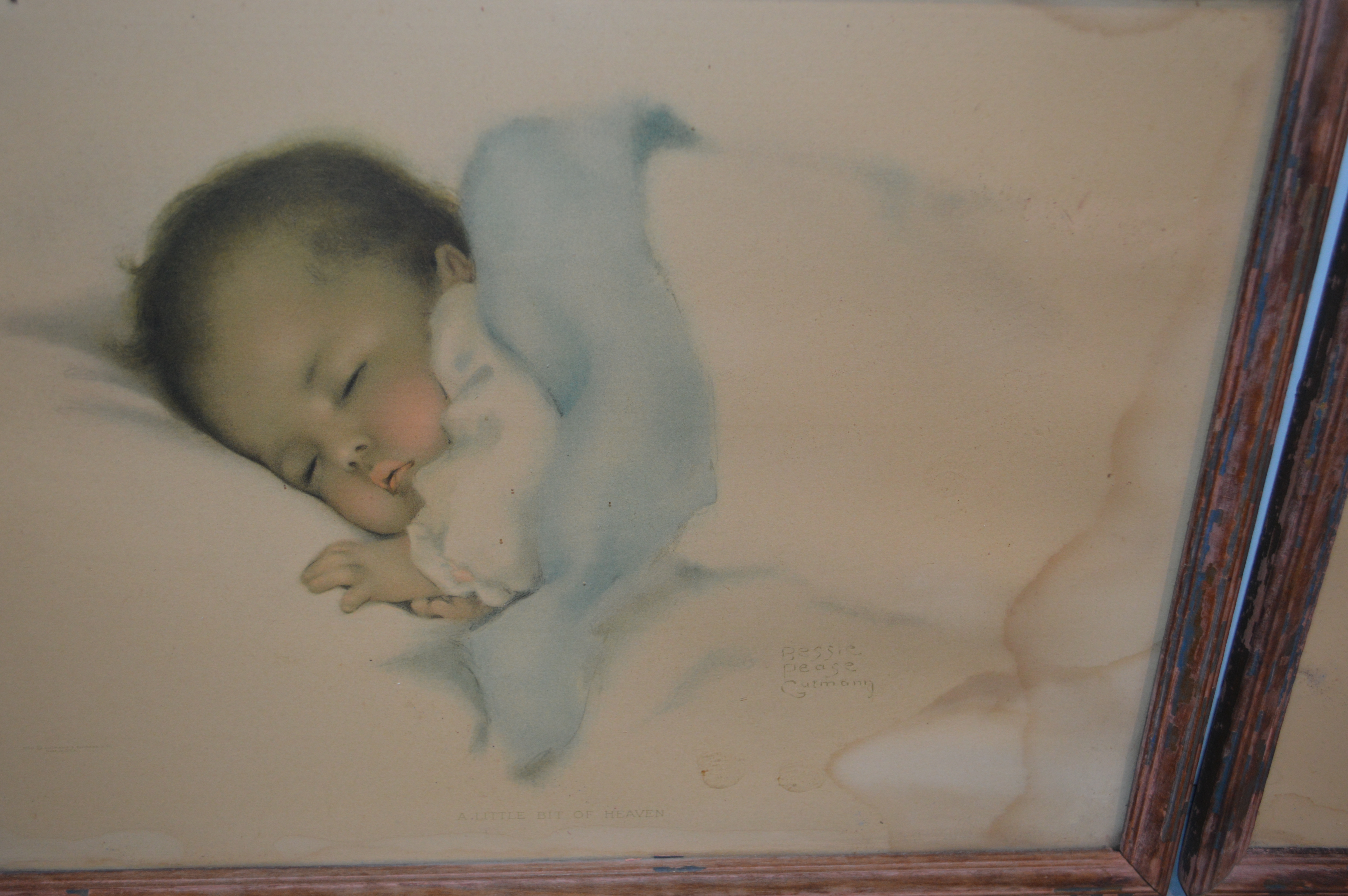 Antique Original Bessie Pease Gutmann Framed Baby Prints