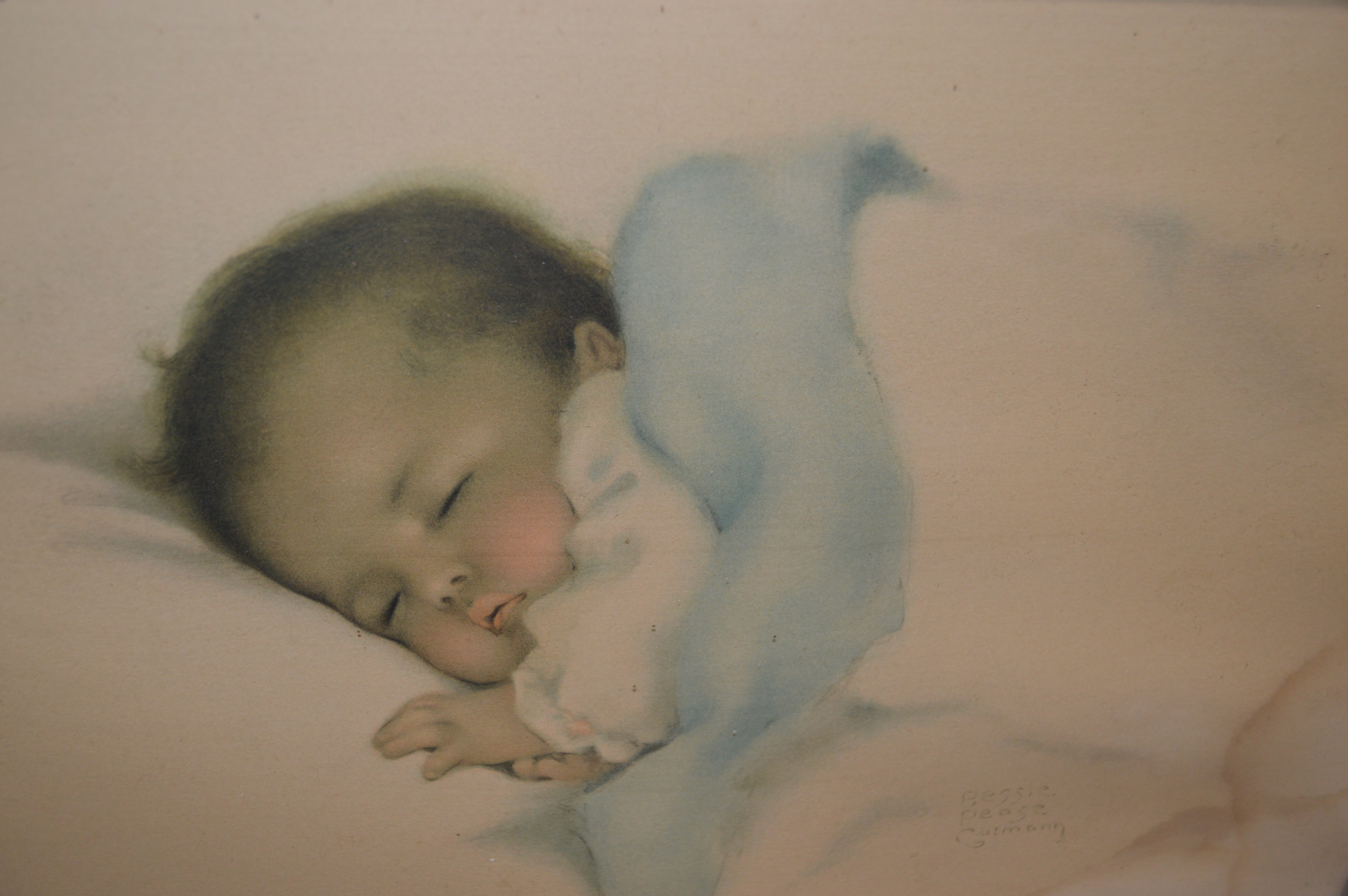 Antique Original Bessie Pease Gutmann Framed Baby Prints