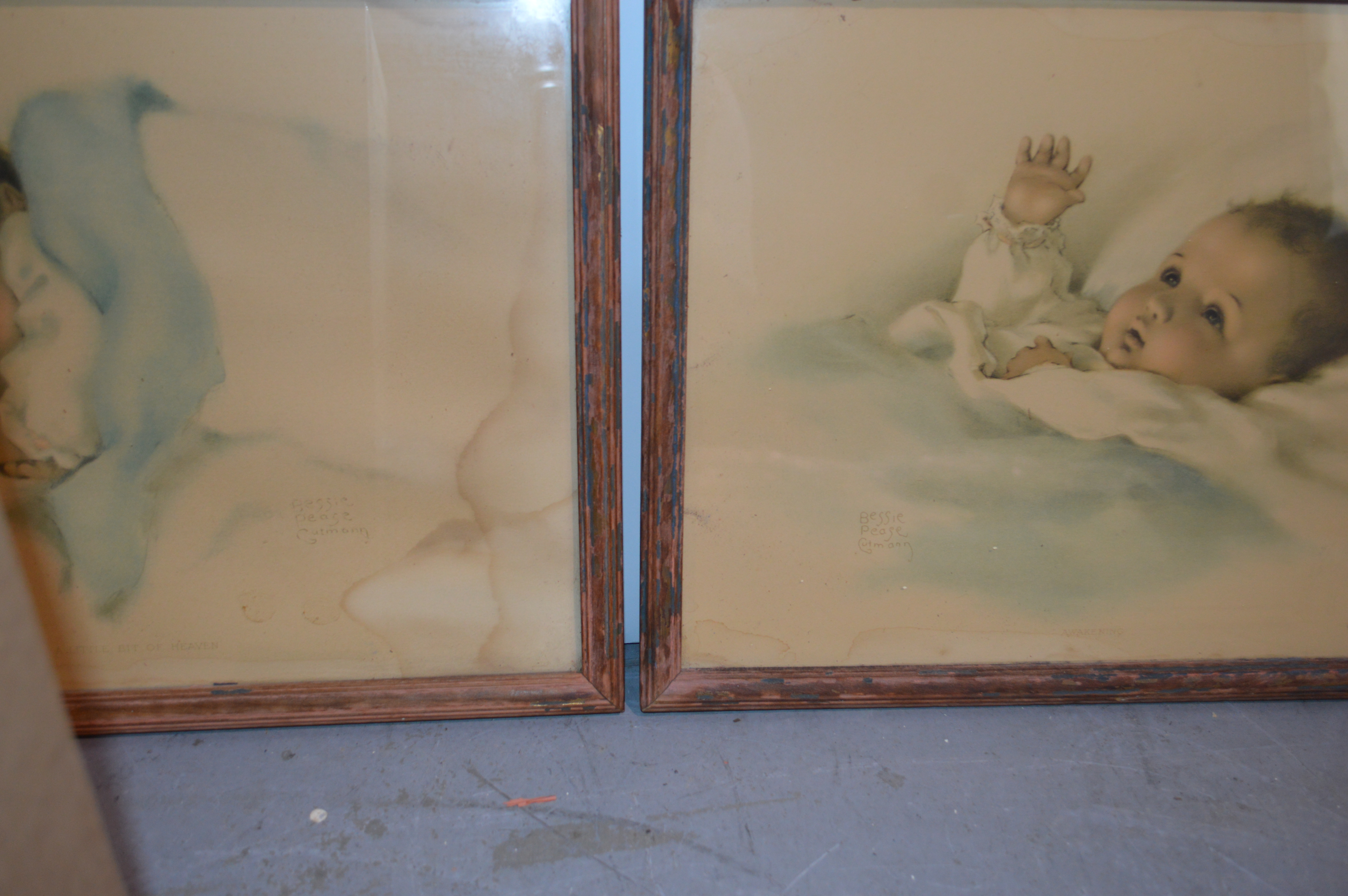 Antique Original Bessie Pease Gutmann Framed Baby Prints