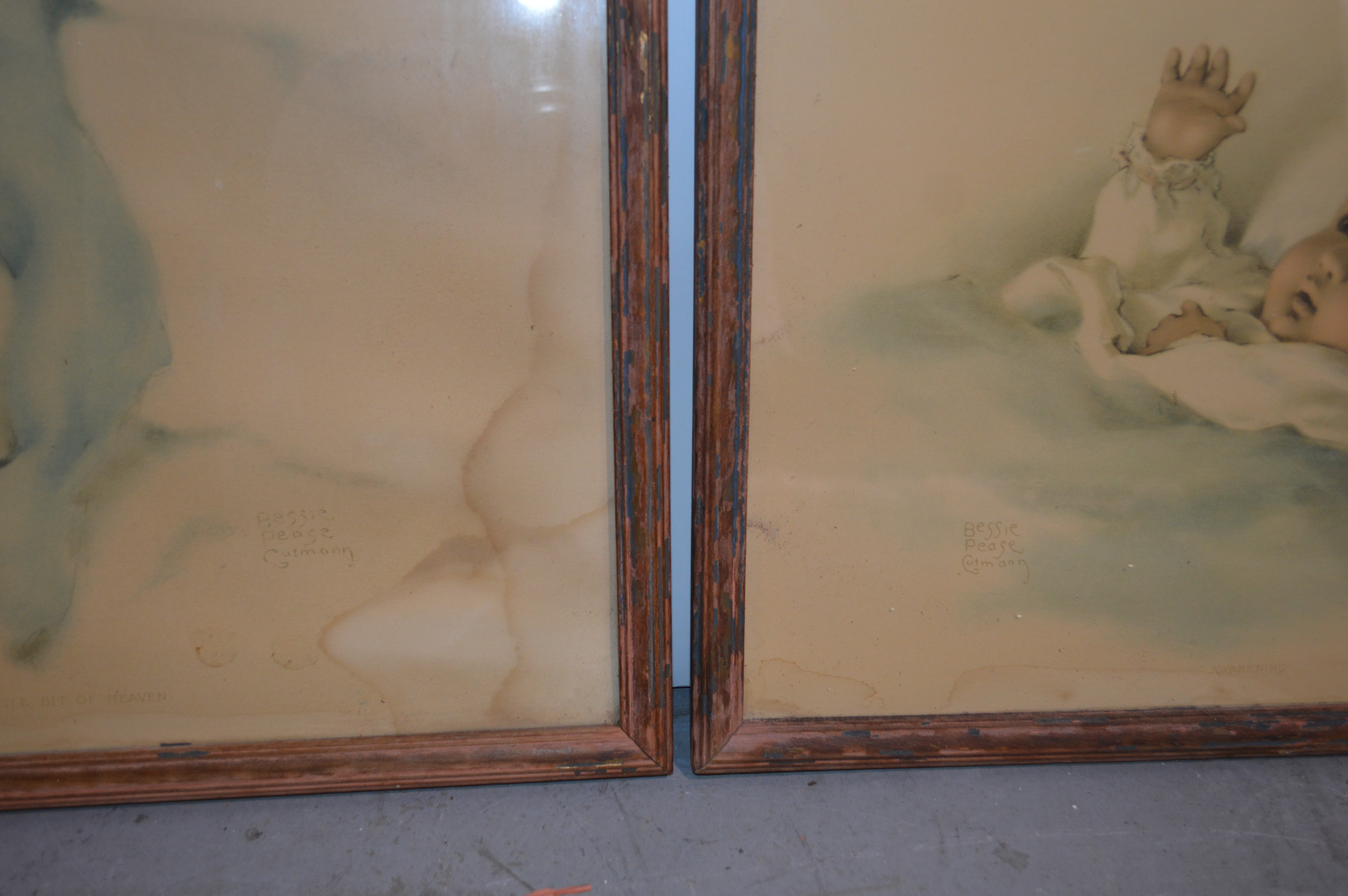 Antique Original Bessie Pease Gutmann Framed Baby Prints