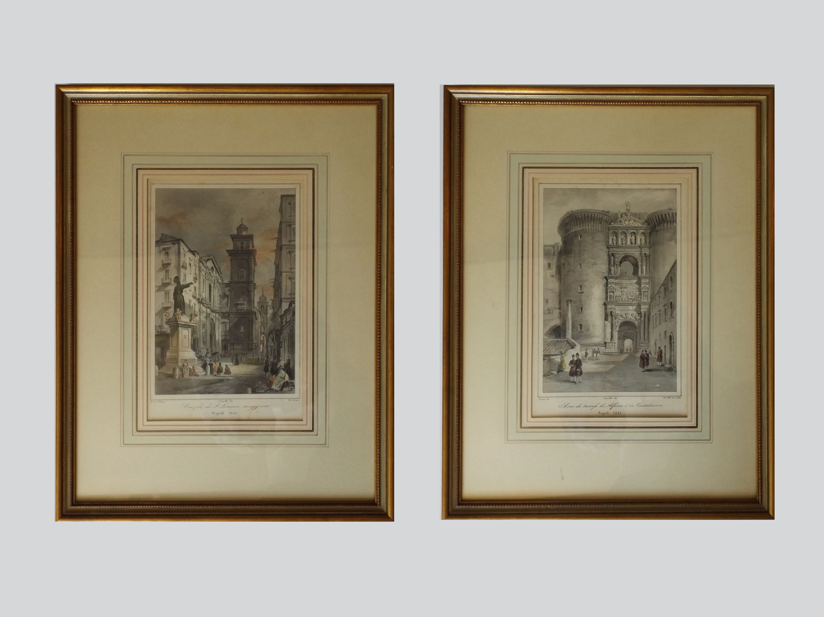 Vintage Hand Tinted Etchings of Naples, Italy in 1845