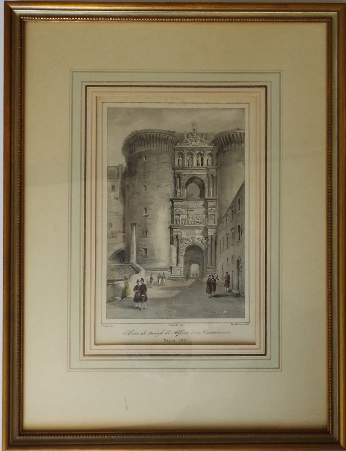 Vintage Hand Tinted Etchings of Naples, Italy in 1845