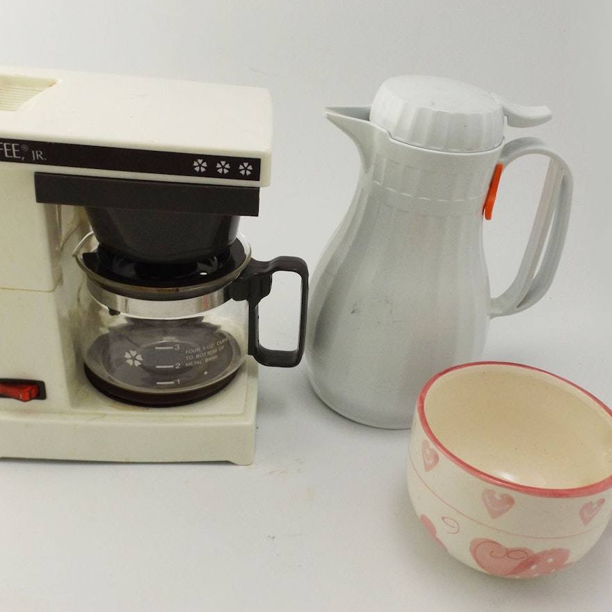 Coffee Maker, Carafe and Ceramic Cup