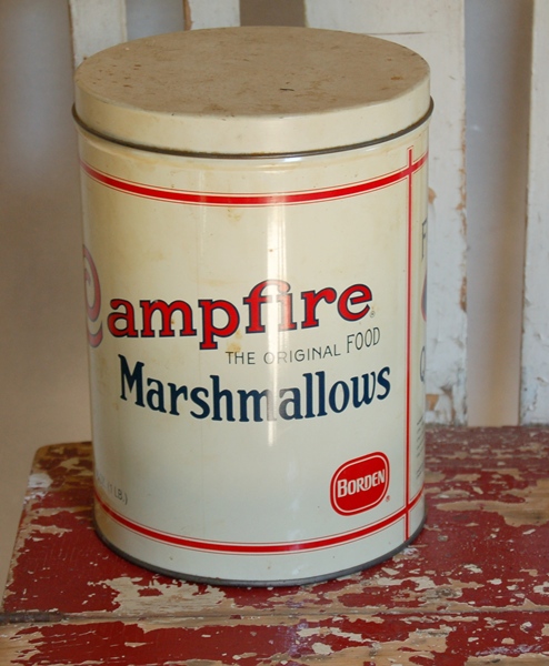 Vintage Tin 'Camp Marshmallows', Uncle Sam, and Wood Step Chair
