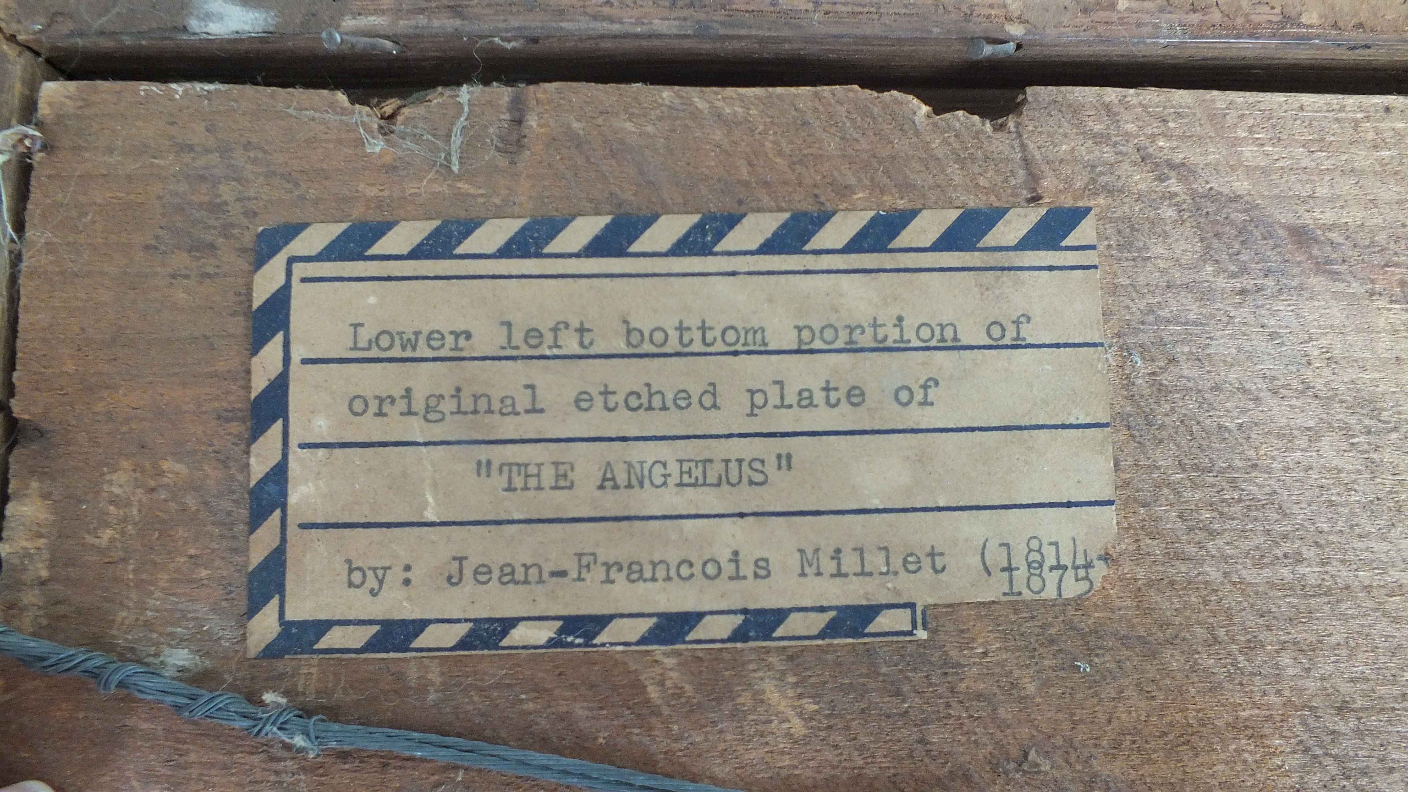 Older Etched Plate after Jean Francois Millet's, "The Angelus"