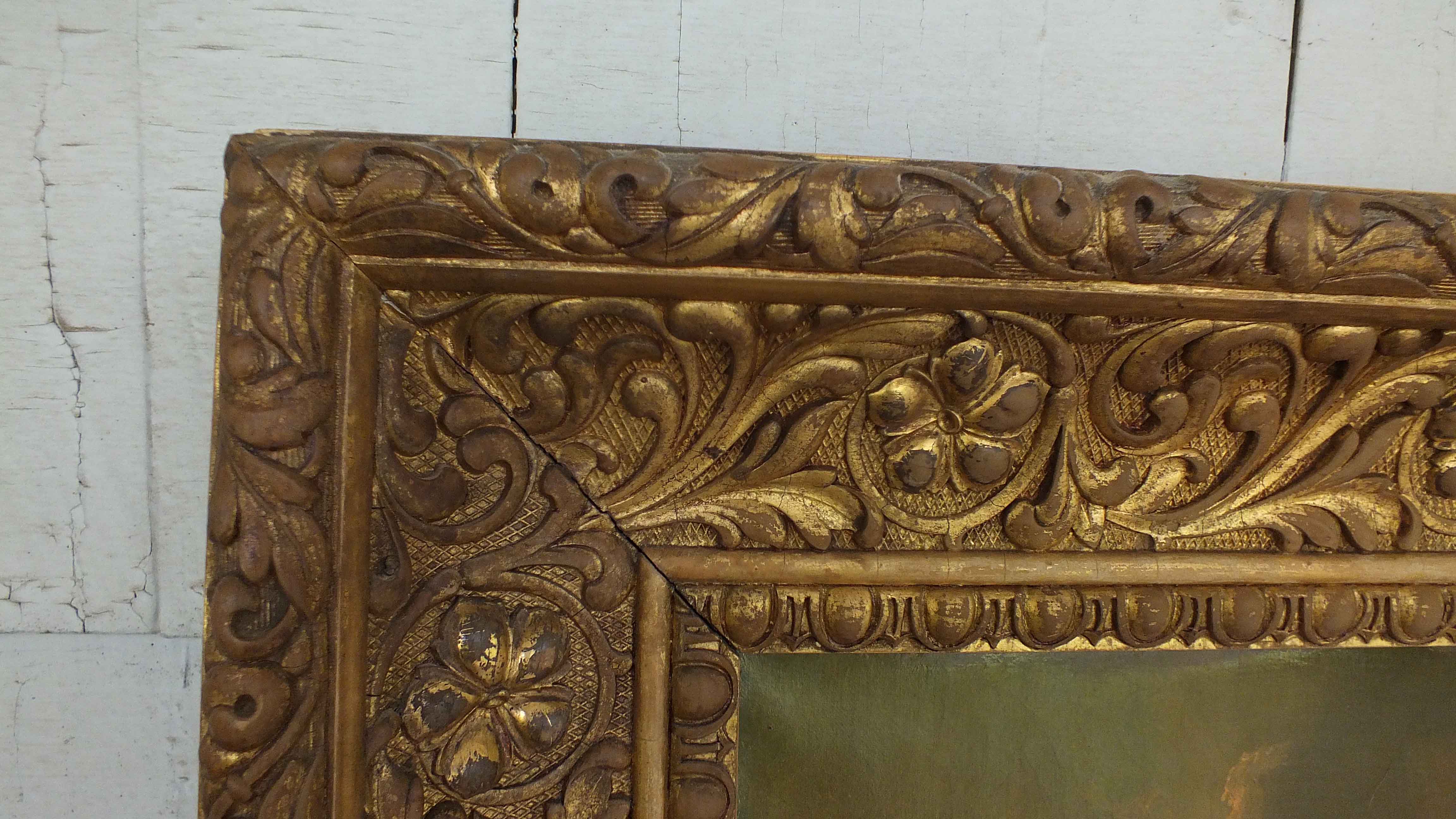 Antique Oil on Canvas of a Dog and Child