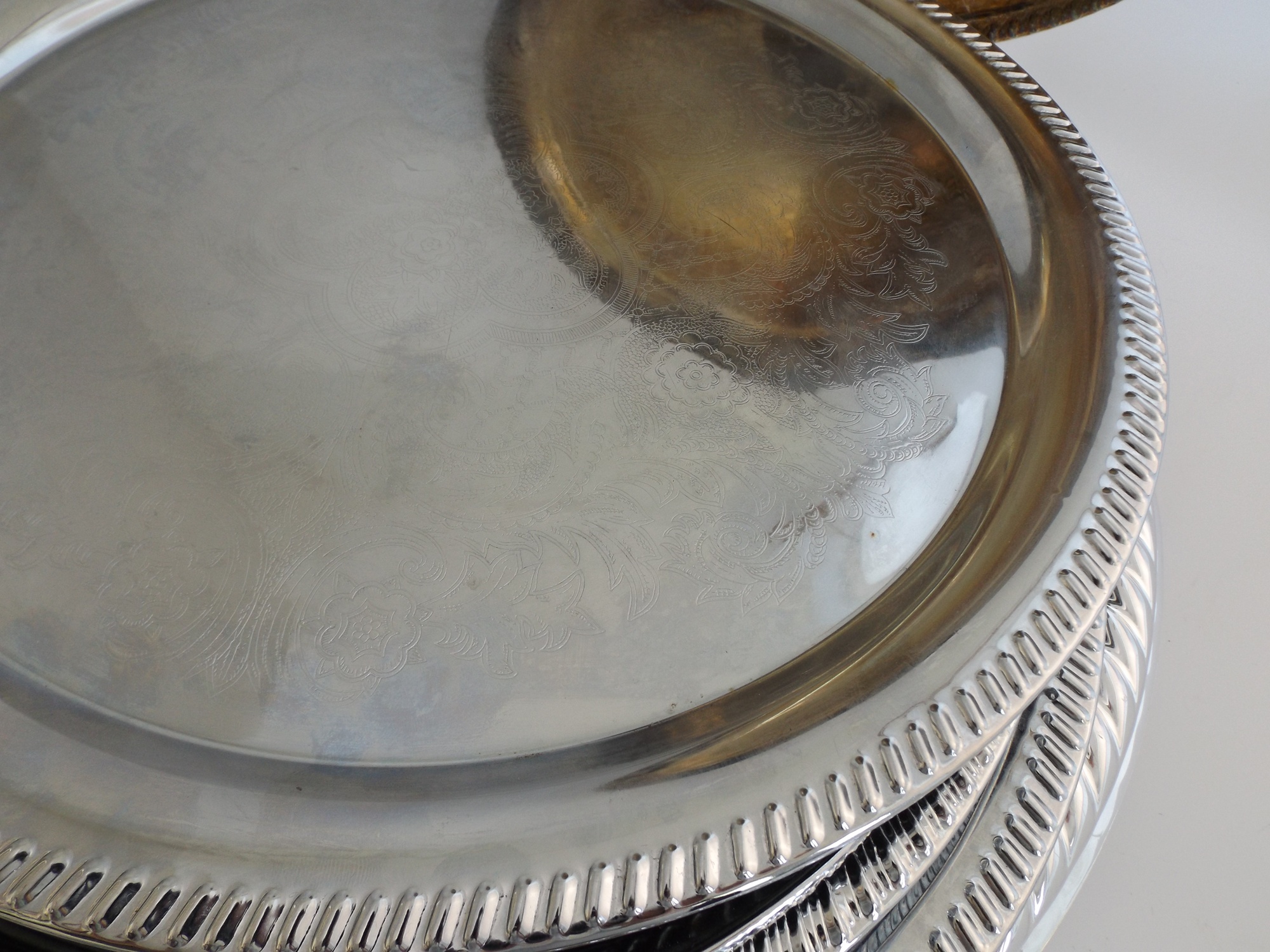 Group of Serving Platters with Pair of Silver Plate Trays