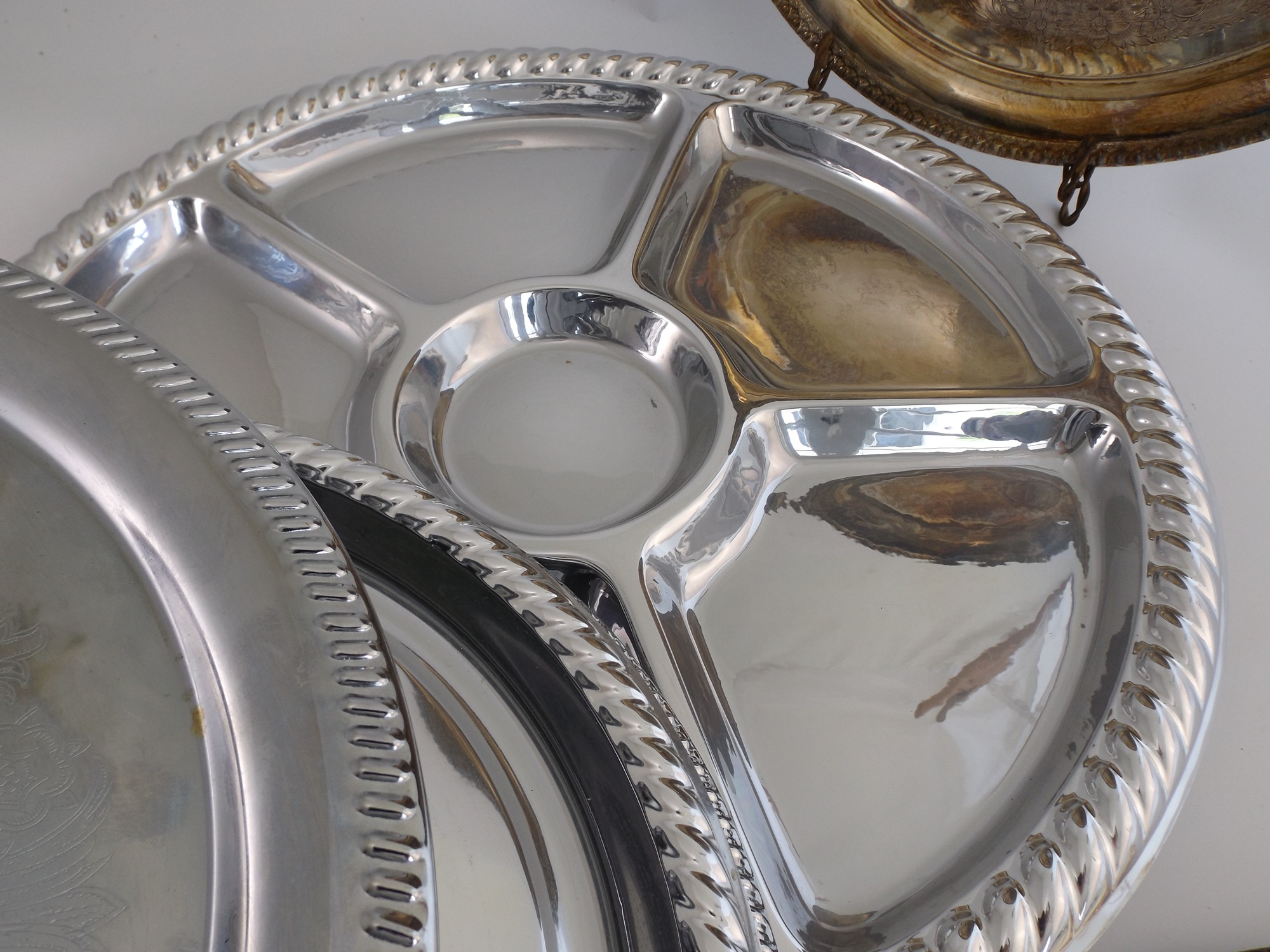 Group of Serving Platters with Pair of Silver Plate Trays
