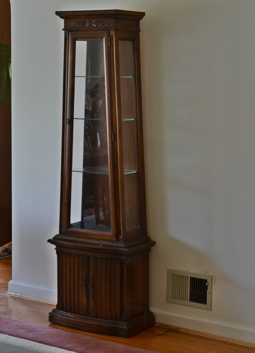  Mid Century Pyramid Shape Lighted Curio Cabinet