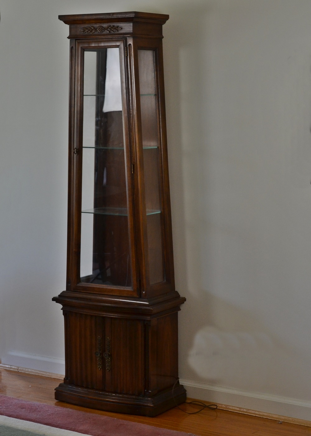  Mid Century Pyramid Shape Lighted Curio Cabinet