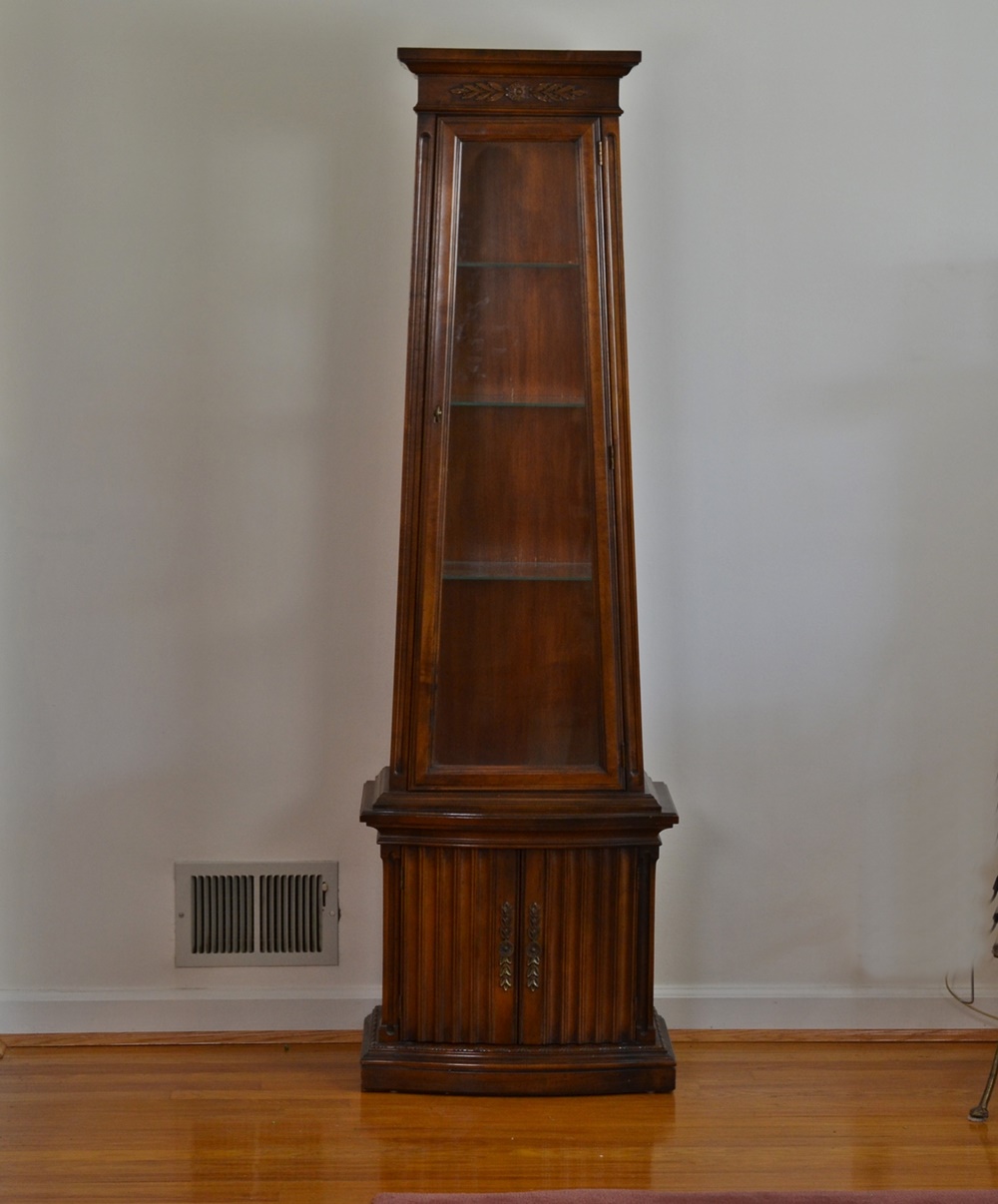  Mid Century Pyramid Shape Lighted Curio Cabinet