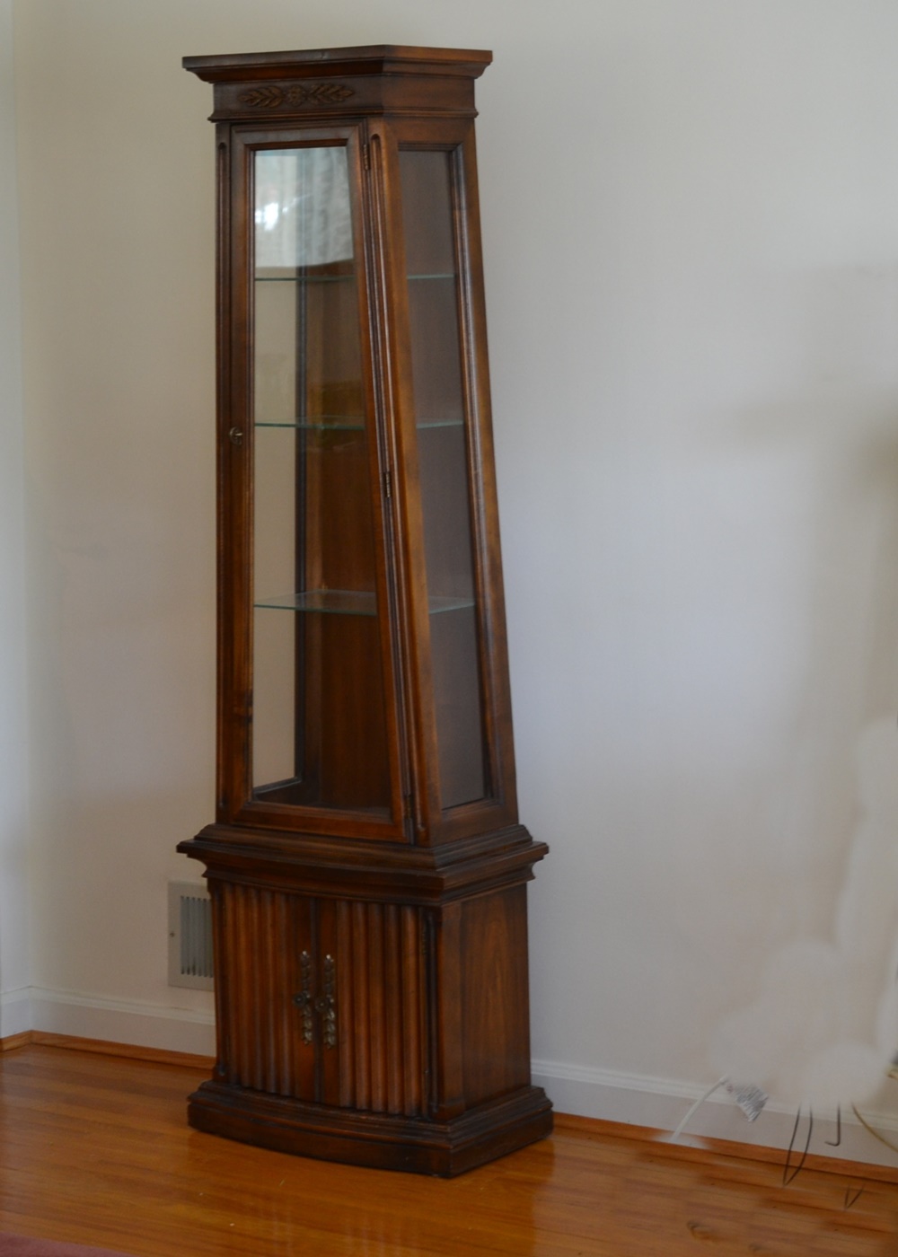  Mid Century Pyramid Shape Lighted Curio Cabinet