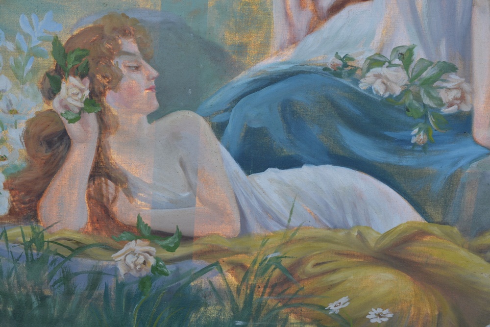 Circa 1900 Original Large Neoclassical Oil On Canvas Painting