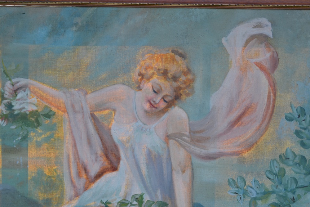 Circa 1900 Original Large Neoclassical Oil On Canvas Painting