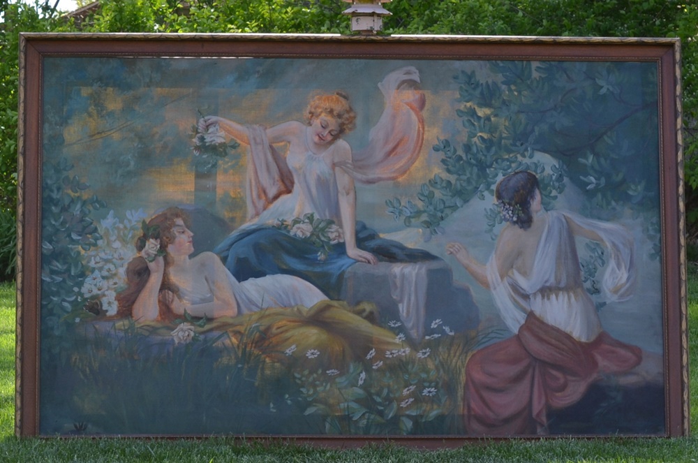 Circa 1900 Original Large Neoclassical Oil On Canvas Painting