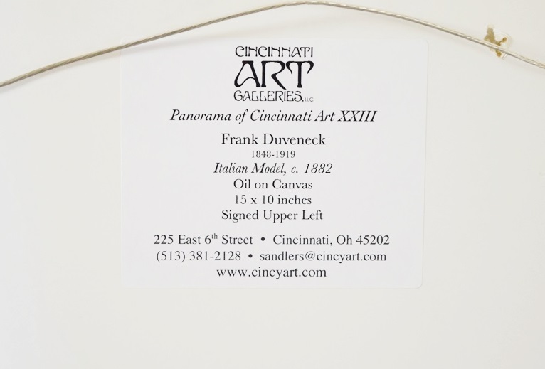 "Italian Model" Circa 1882 Oil on Canvas by Frank Duveneck