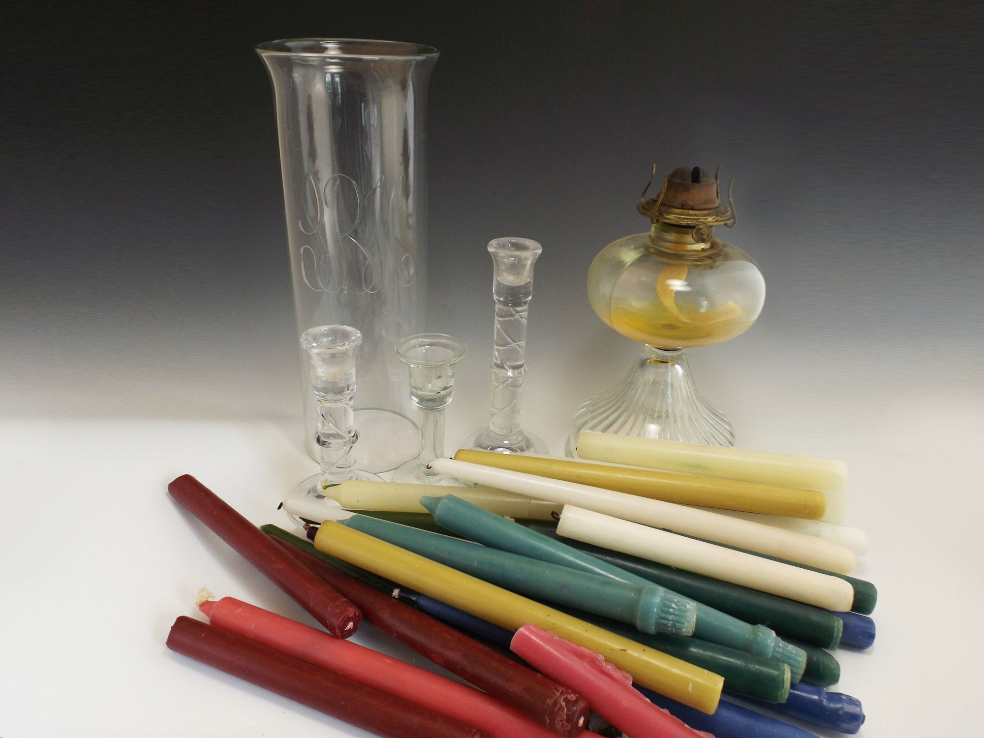 Glass Candle Holders, Candles, Kerosene Lamp Base