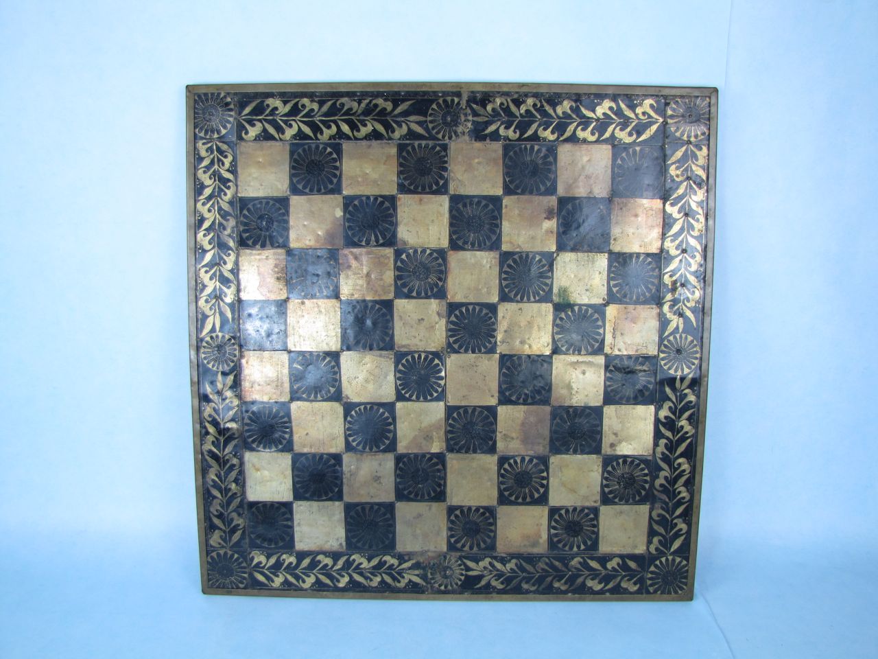 Bronze Minoan Figural Chess Statues and Brass Board