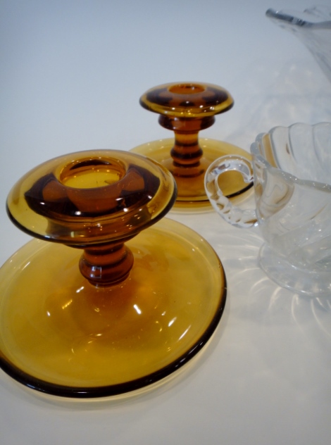 Amber and Clear Depression Glass
