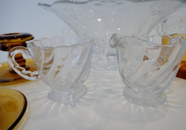 Amber and Clear Depression Glass