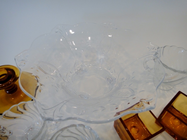 Amber and Clear Depression Glass
