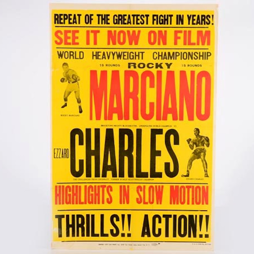 Vintage Rocky Marciano Versus Ezzard Charles Movie Poster