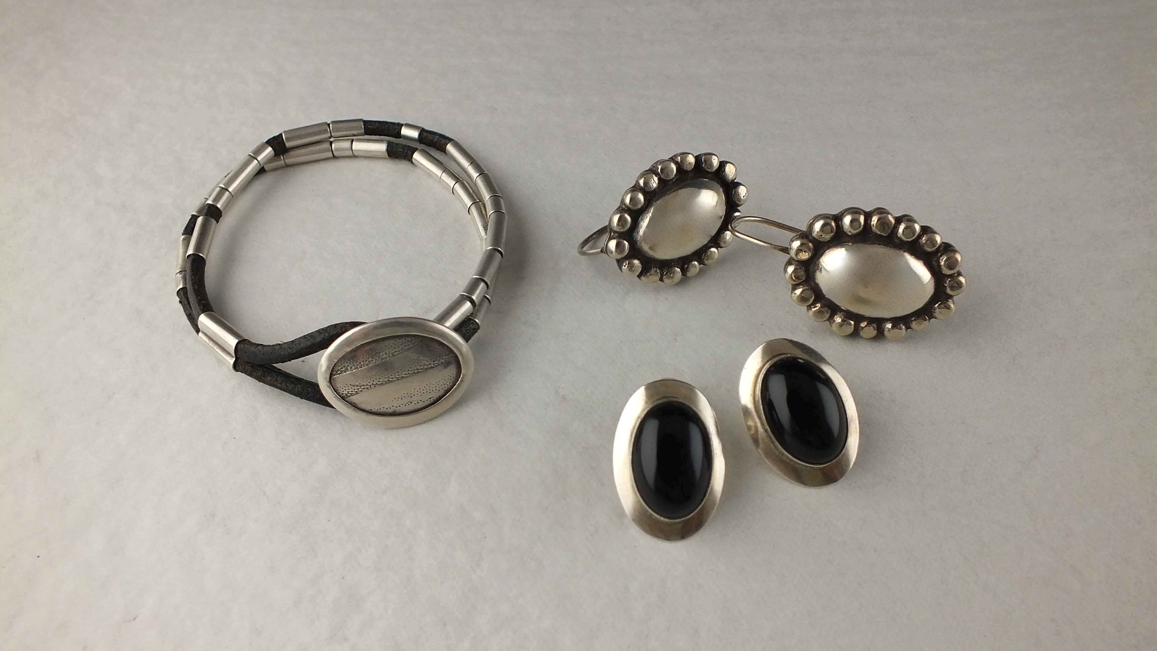 Sterling Silver Earrings and Artisan-Crafted Sterling Bracelet