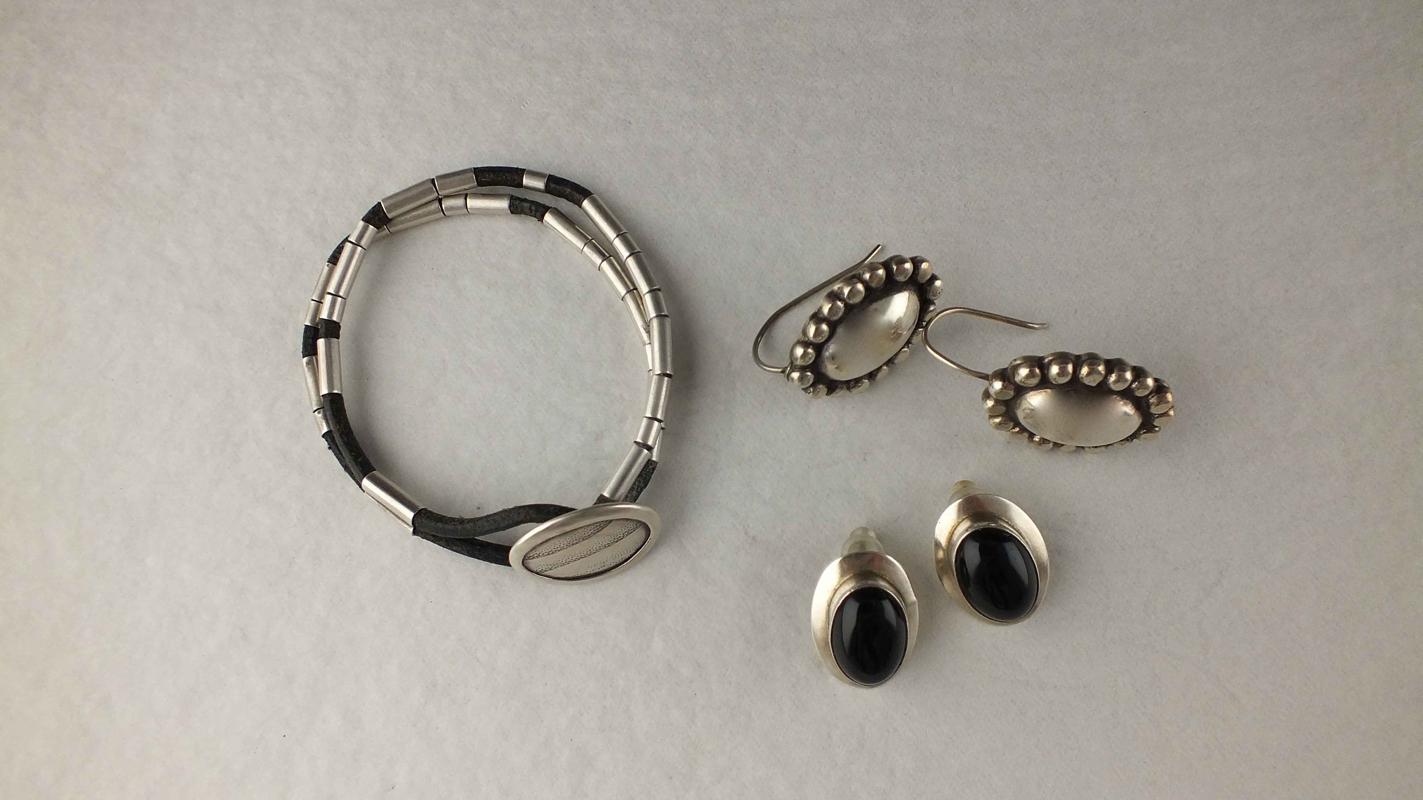 Sterling Silver Earrings and Artisan-Crafted Sterling Bracelet