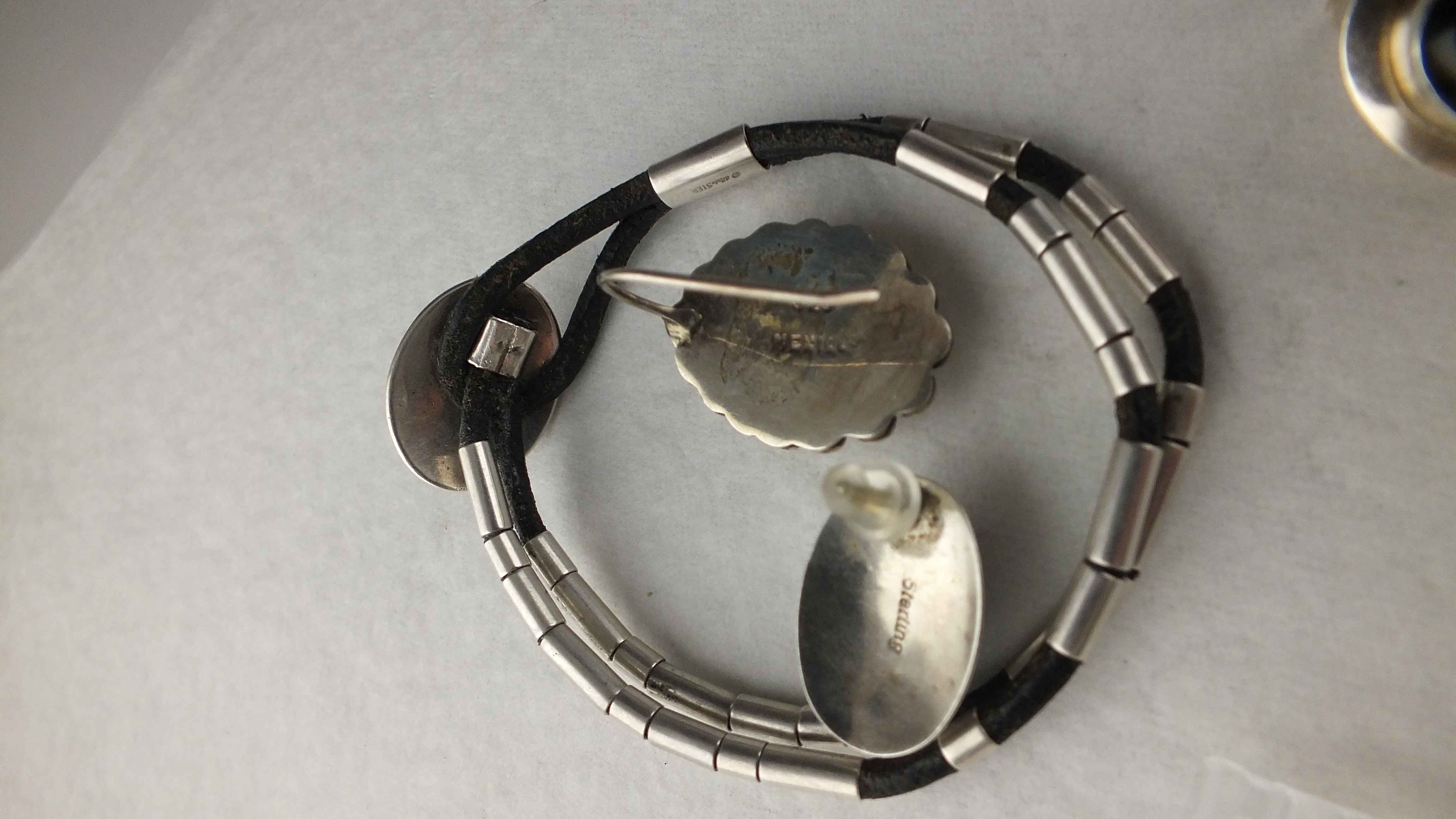 Sterling Silver Earrings and Artisan-Crafted Sterling Bracelet