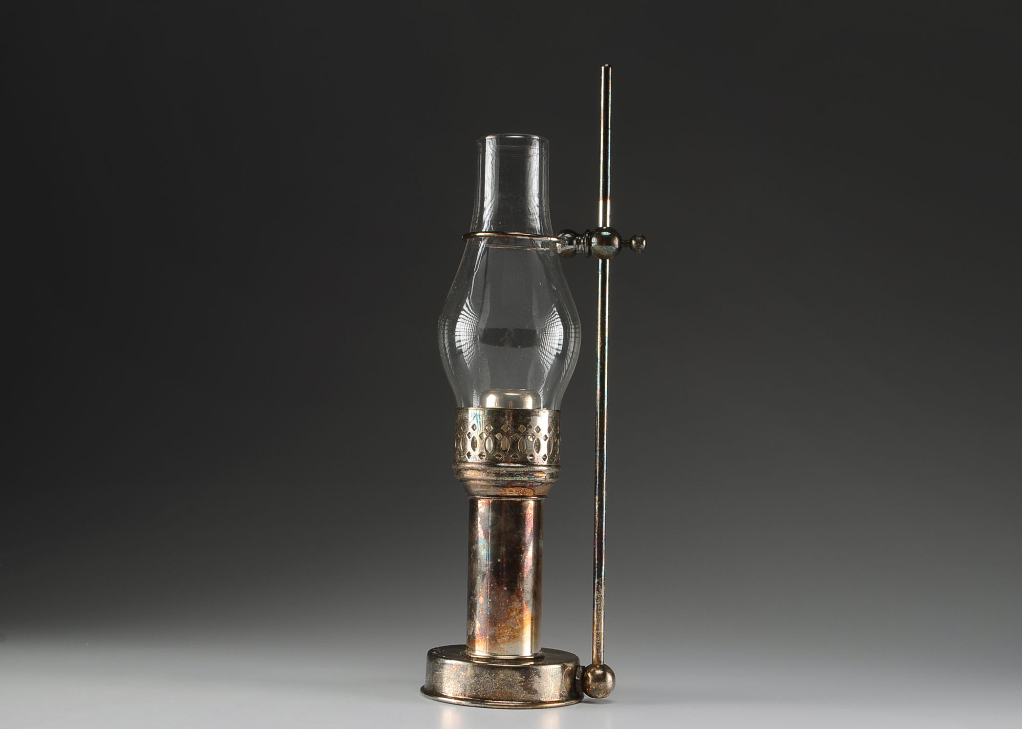 Silver-plate Vintage Candleholder with Glass Shade