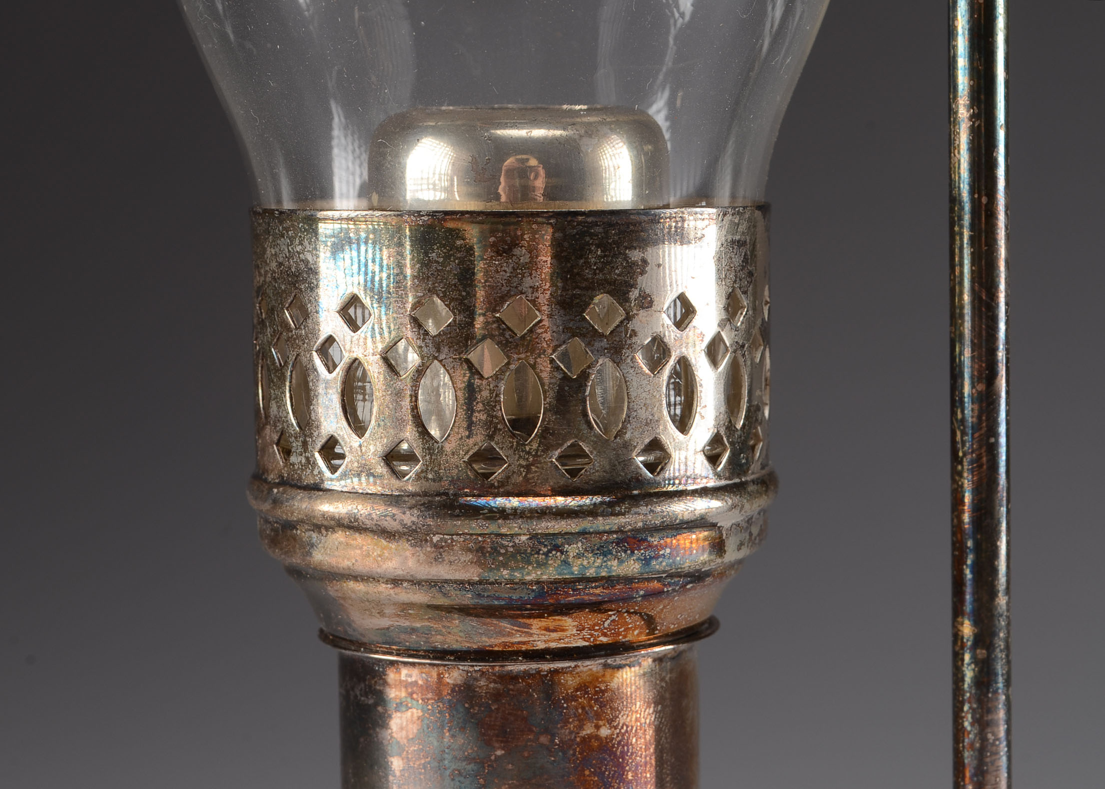 Silver-plate Vintage Candleholder with Glass Shade