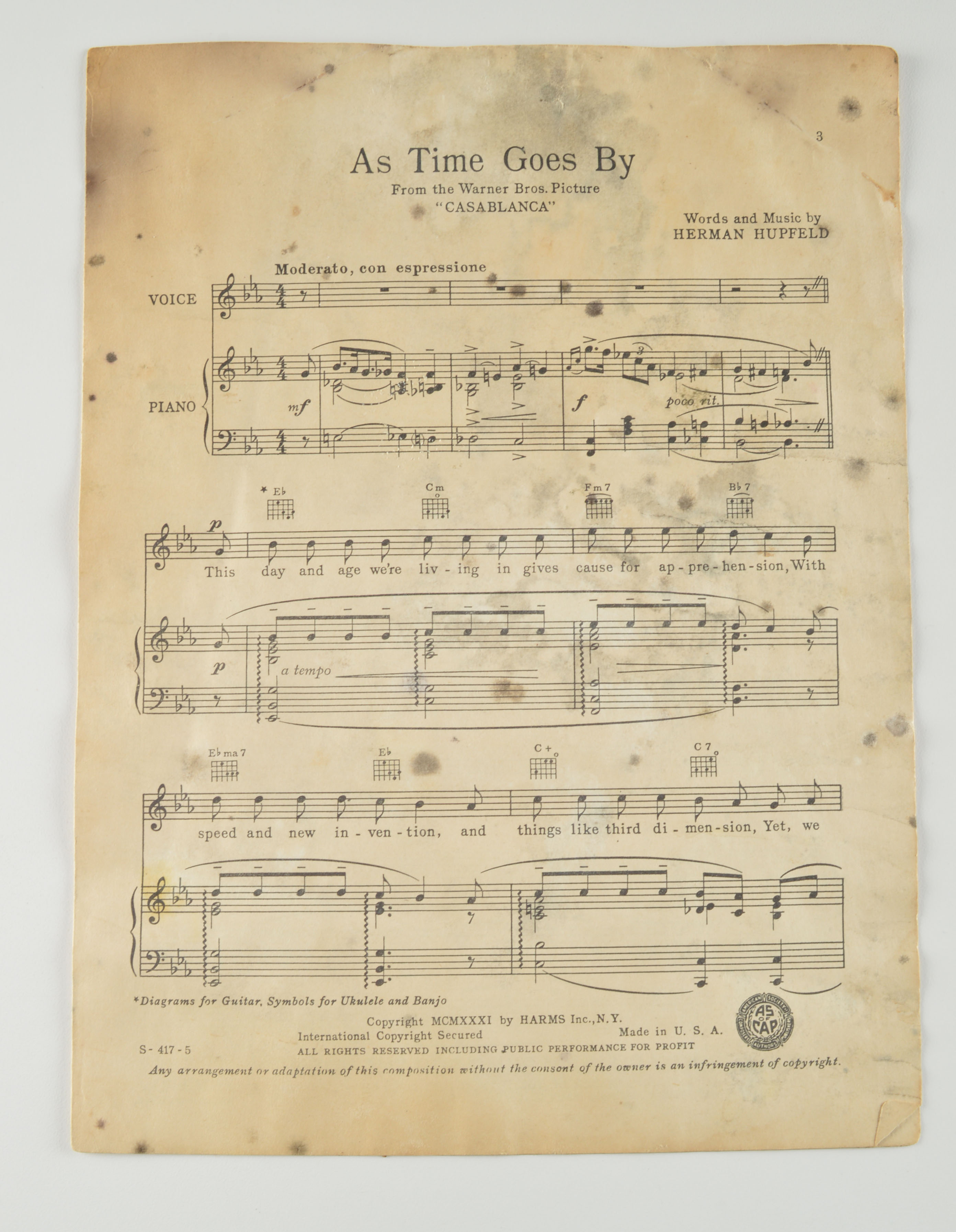 Original Sheet Music from "Casablanca"