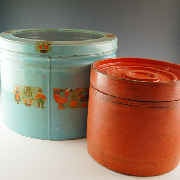 Wood Hat Box and Tin Dutch Box