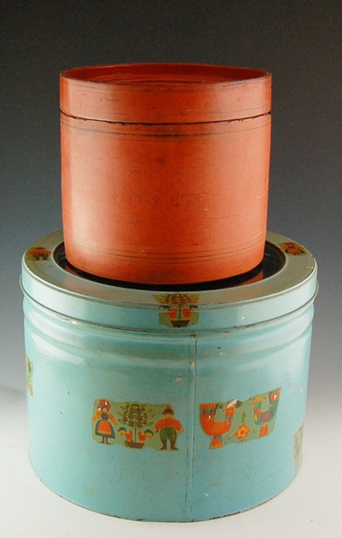 Wood Hat Box and Tin Dutch Box